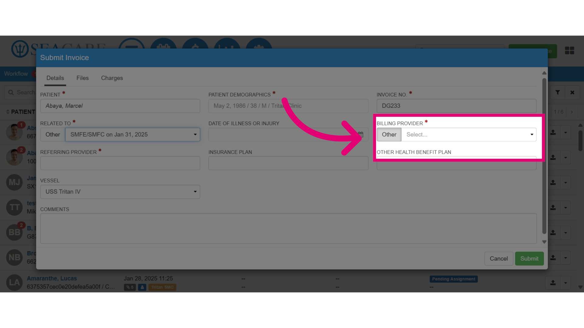 Select the 'Billing Provider'