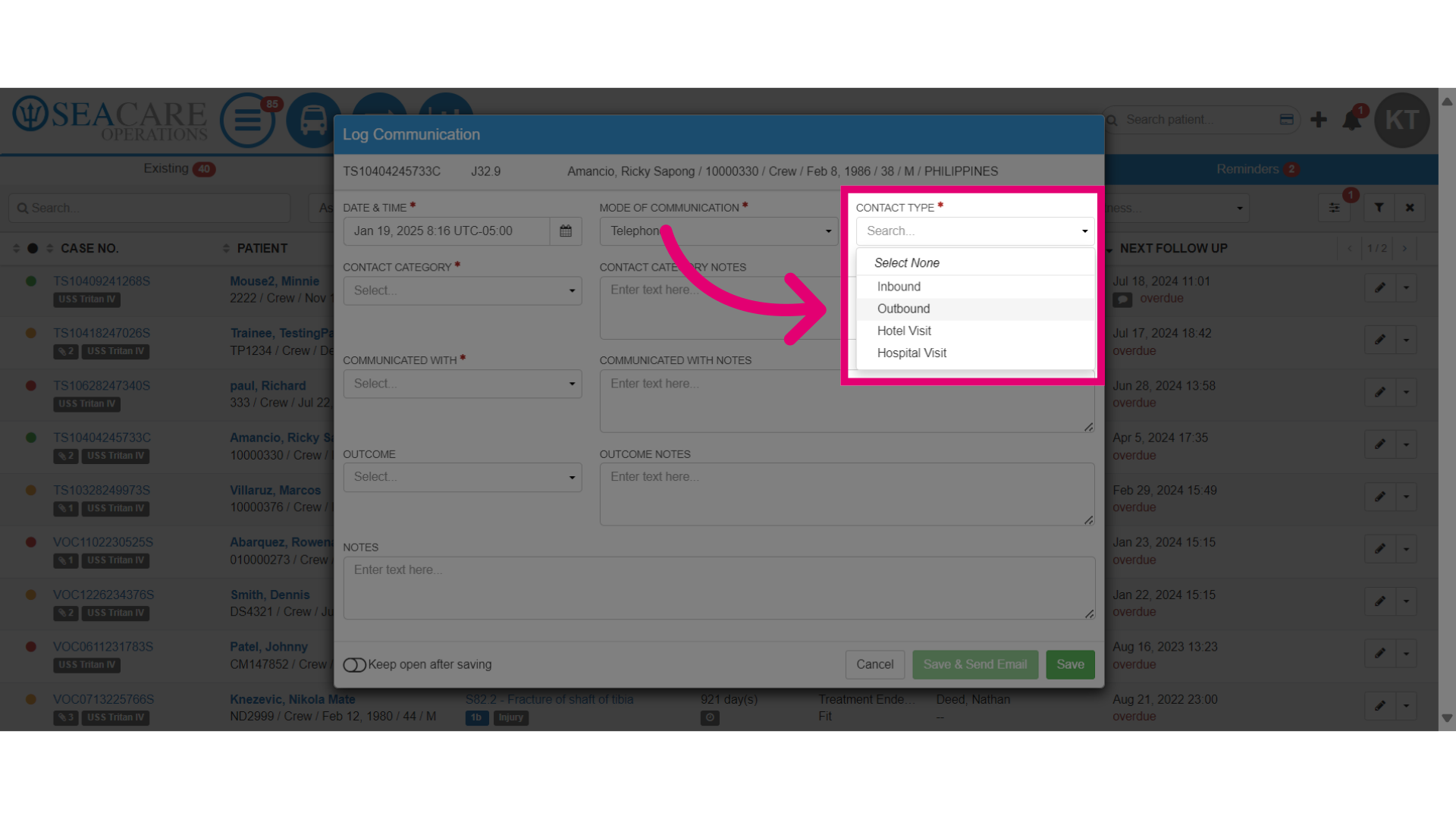 Specify the 'Contact Type'