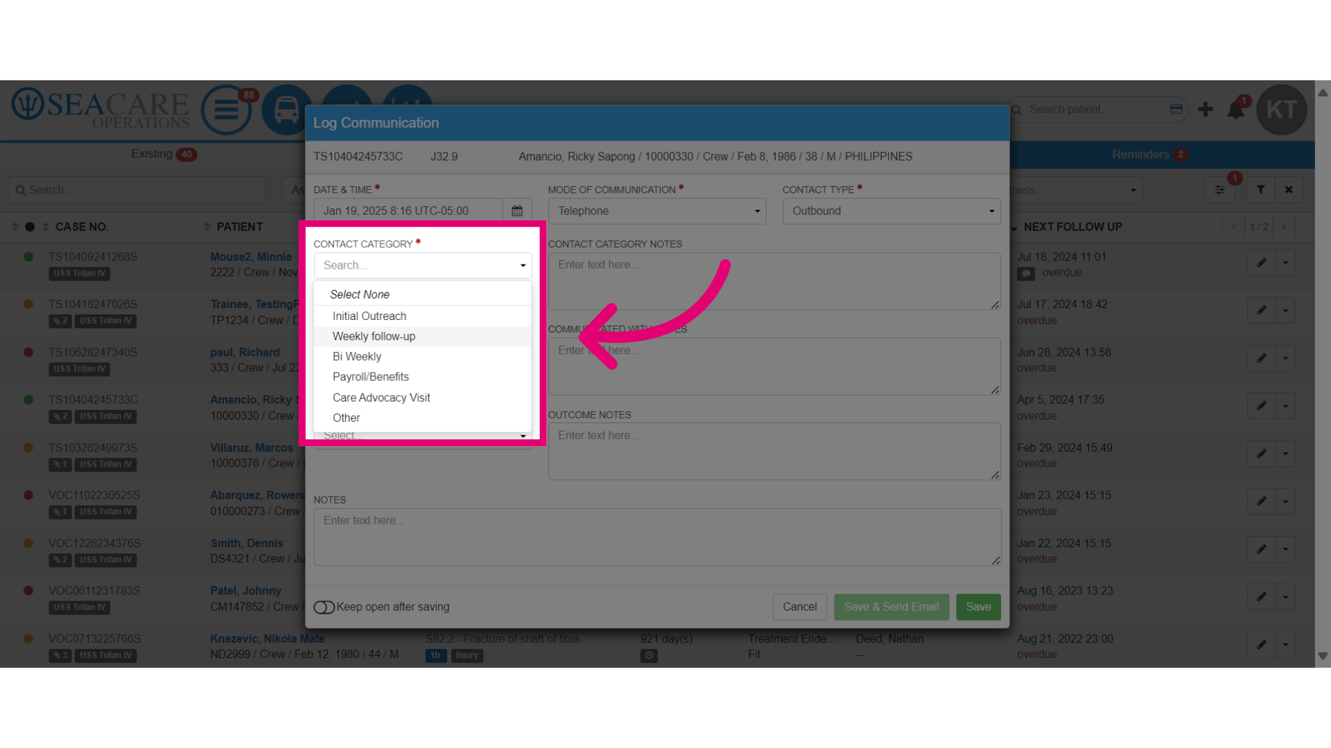 Select the 'Contact Category'
