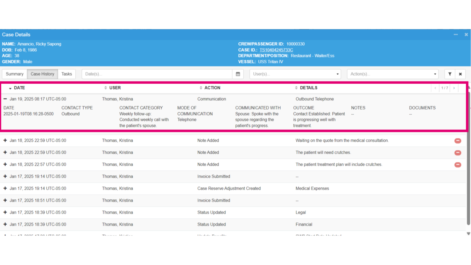 View the communication details