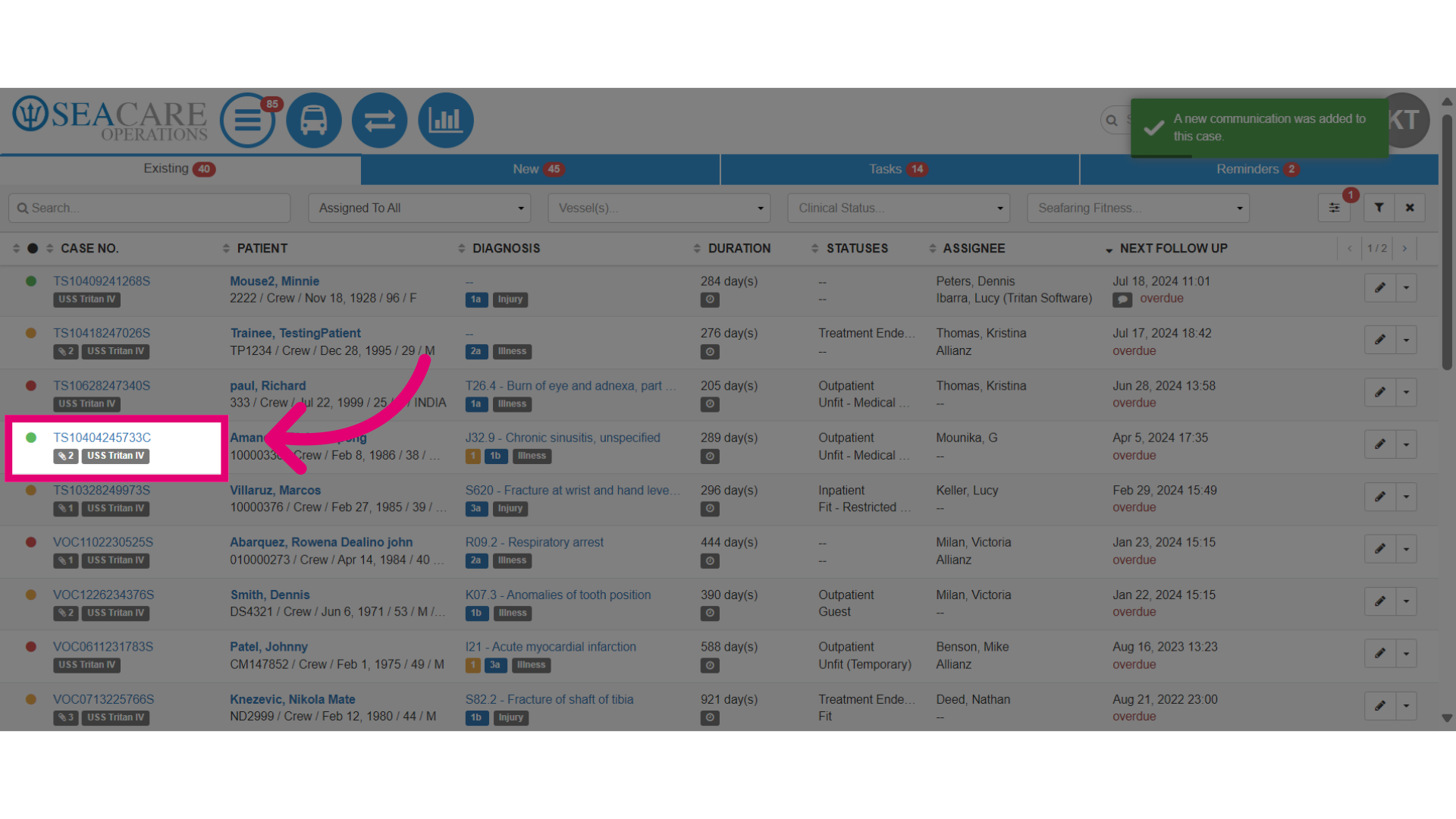 Select the case to view the communication updates
