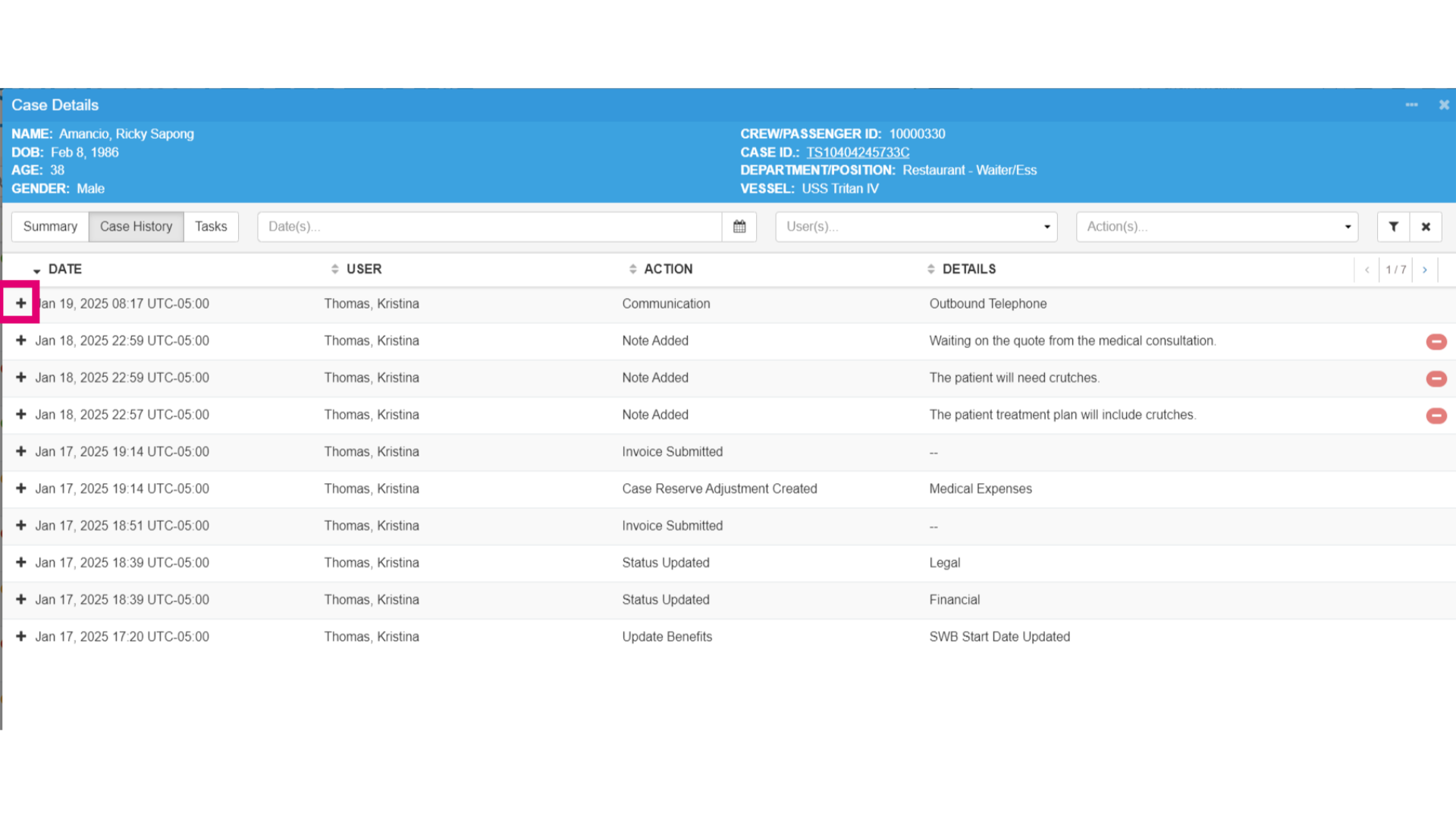 Select the plus sign to view the details