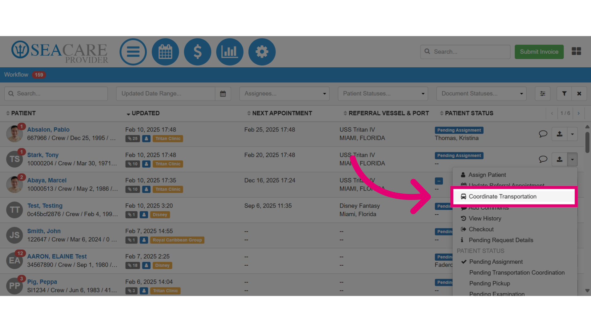 Select 'Coordinate Transportation'