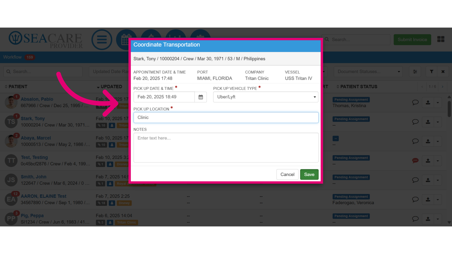 Complete the transportation details