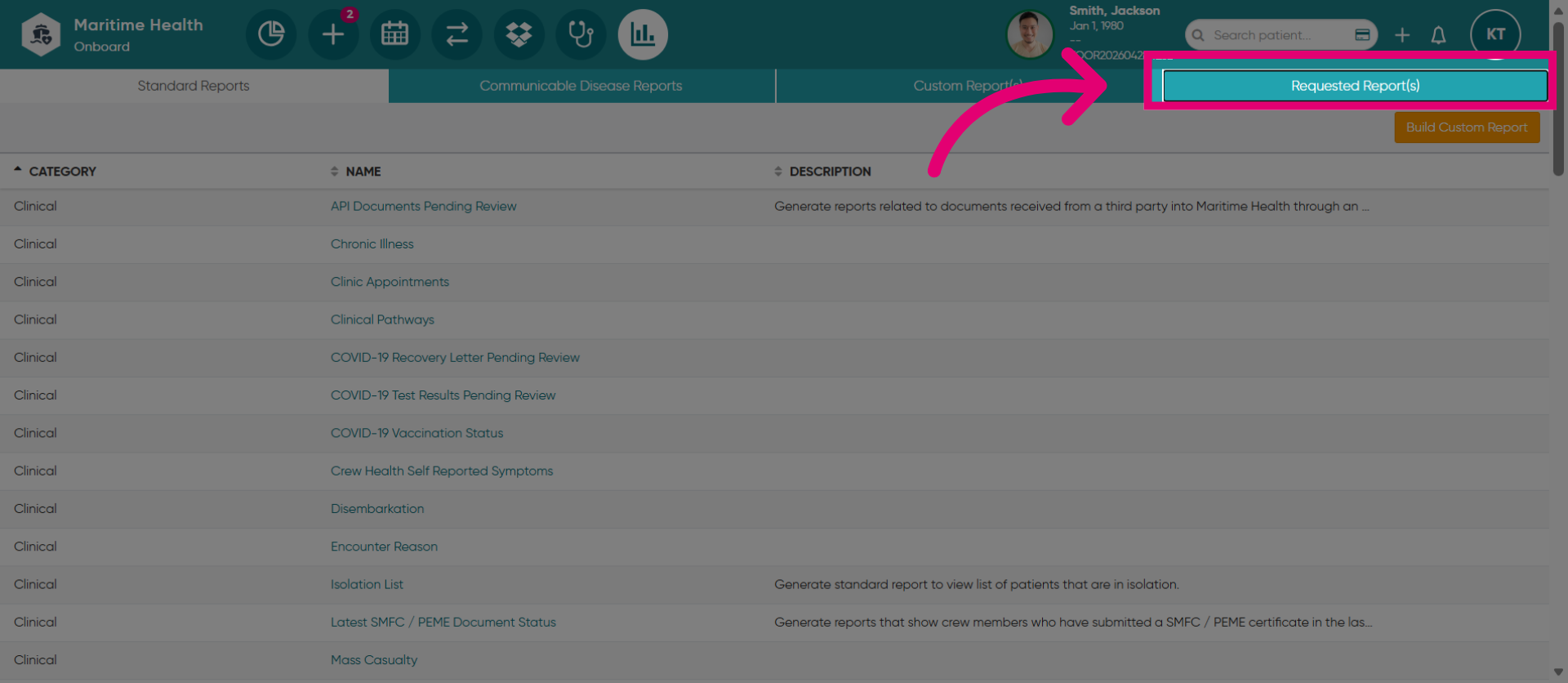 Select the Requested Reports tab