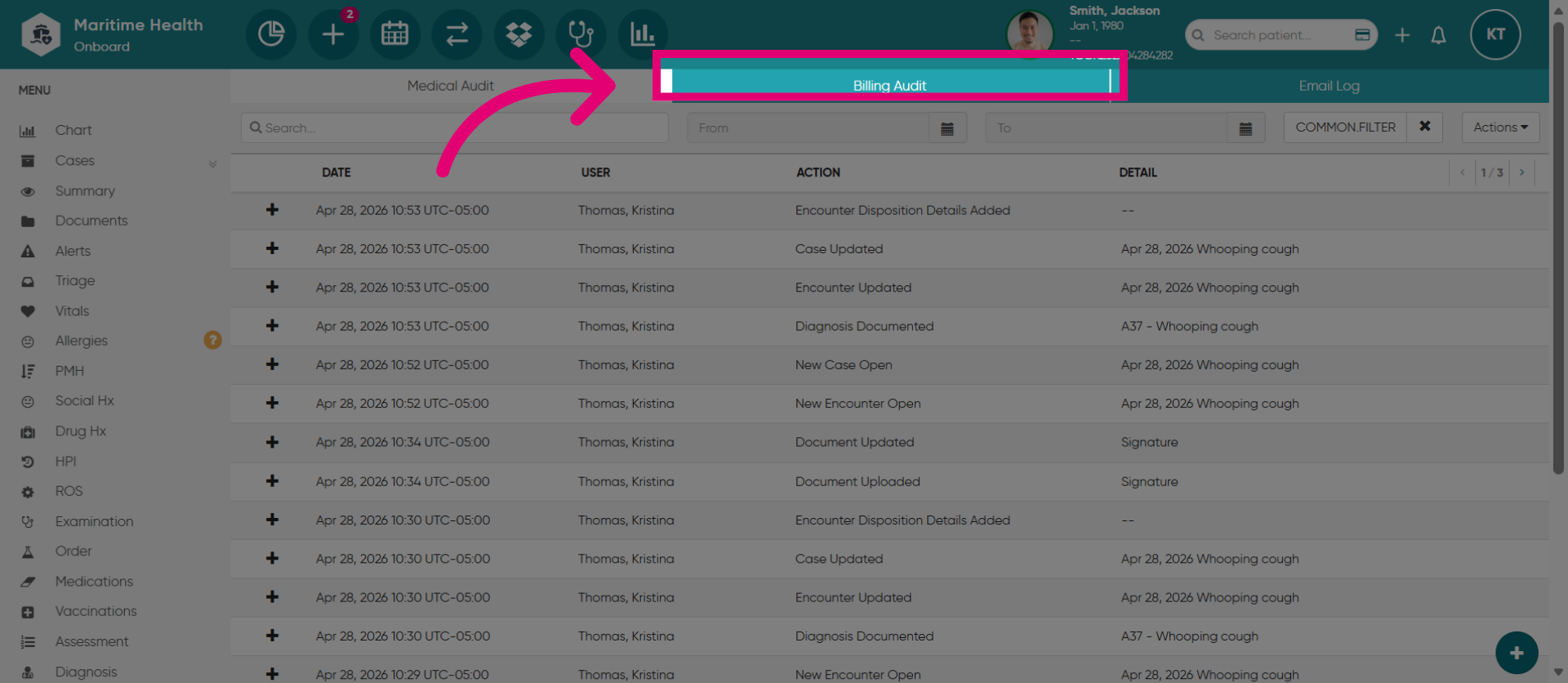 Open Billing Audit Tab