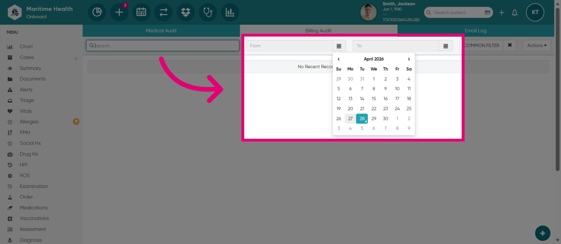 Select the Date Range