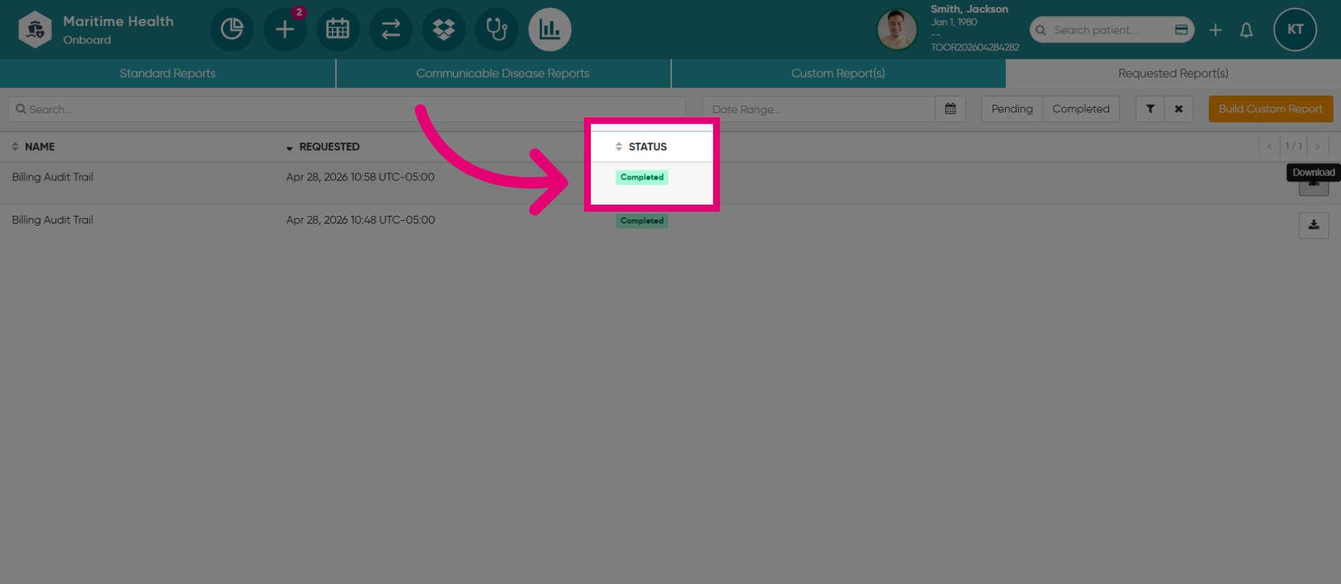 Download 'Completed' Report