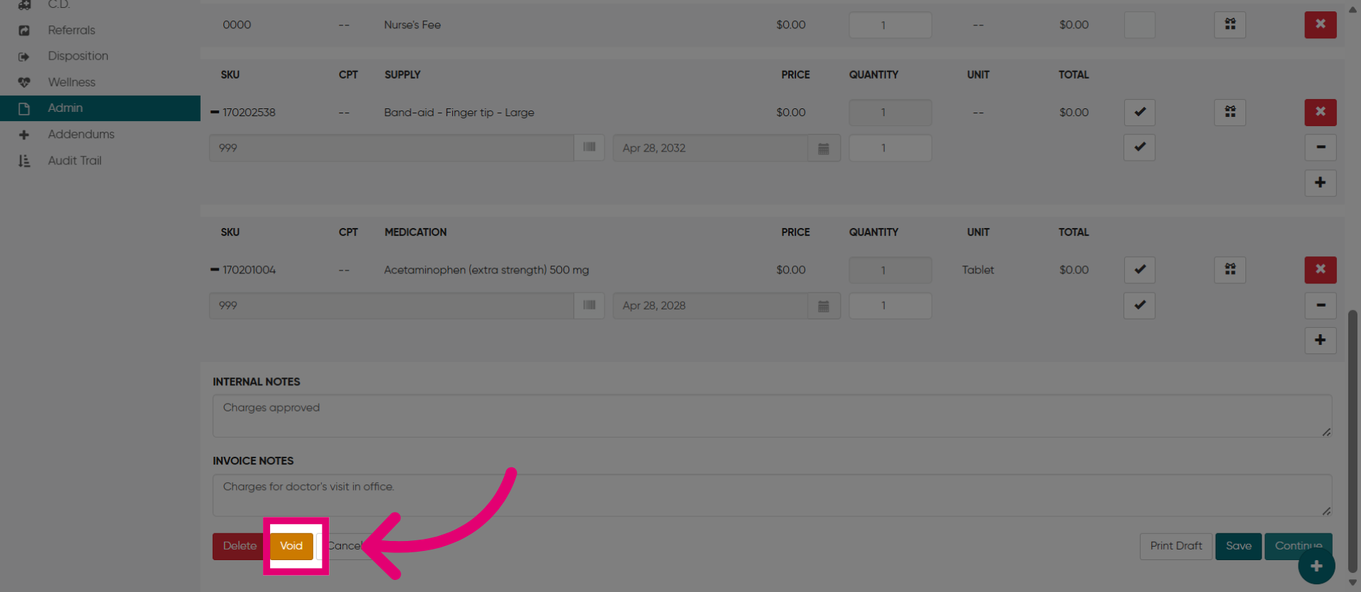 Select Void Option