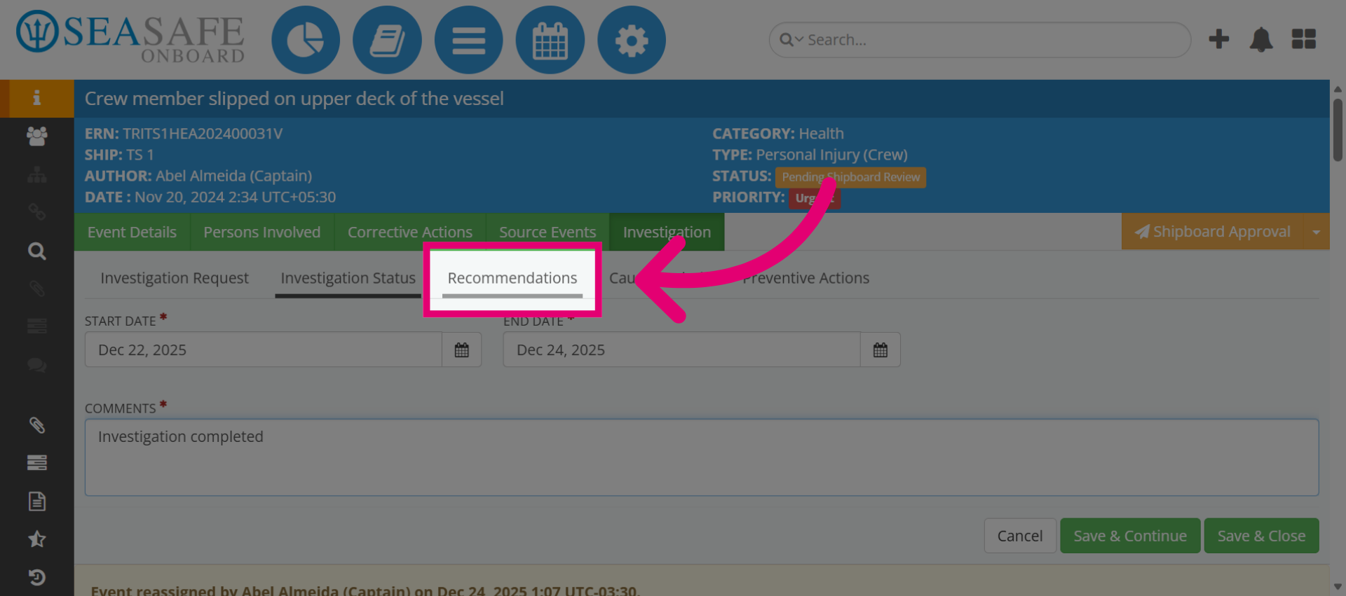 Open Recommendations Section
