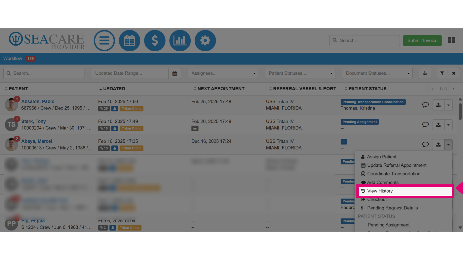 Select 'View History'