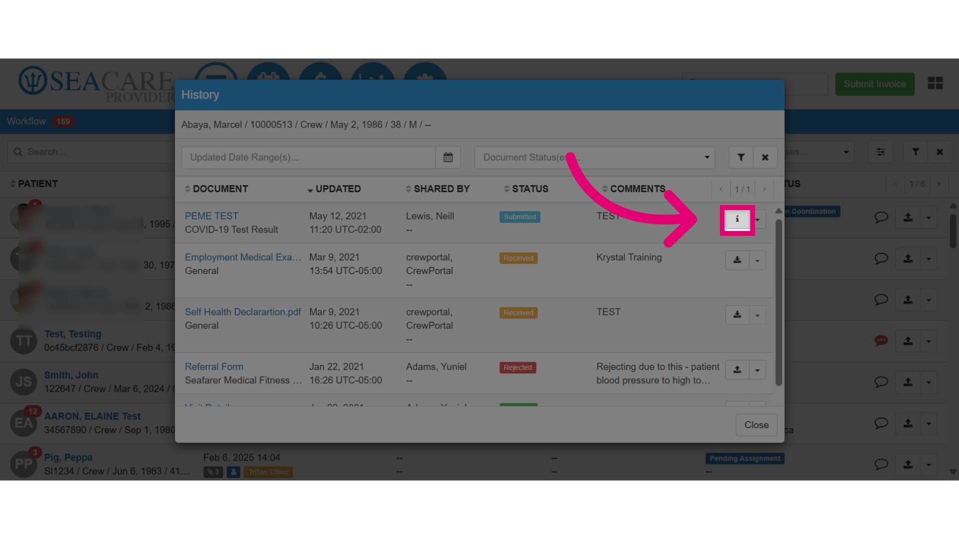 Select the information button to view details