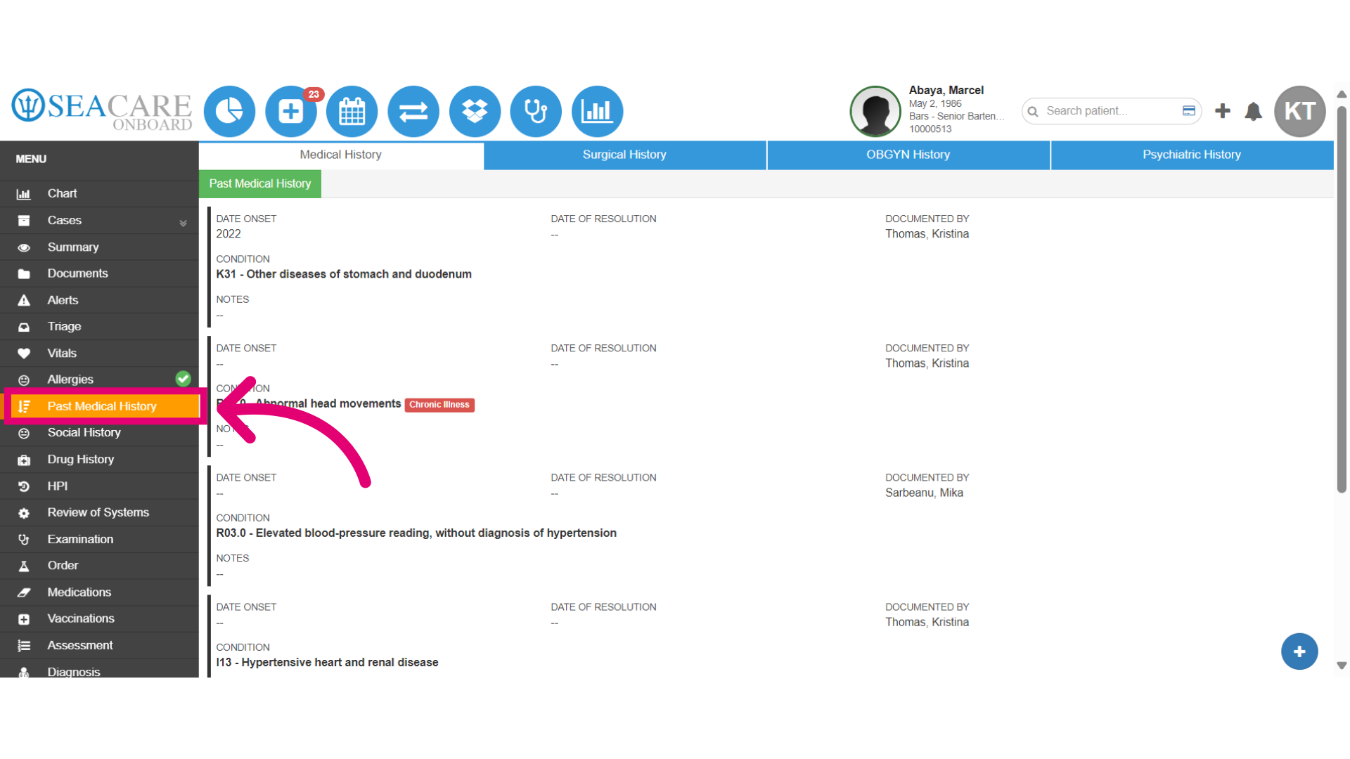 Select 'Past Medical History'