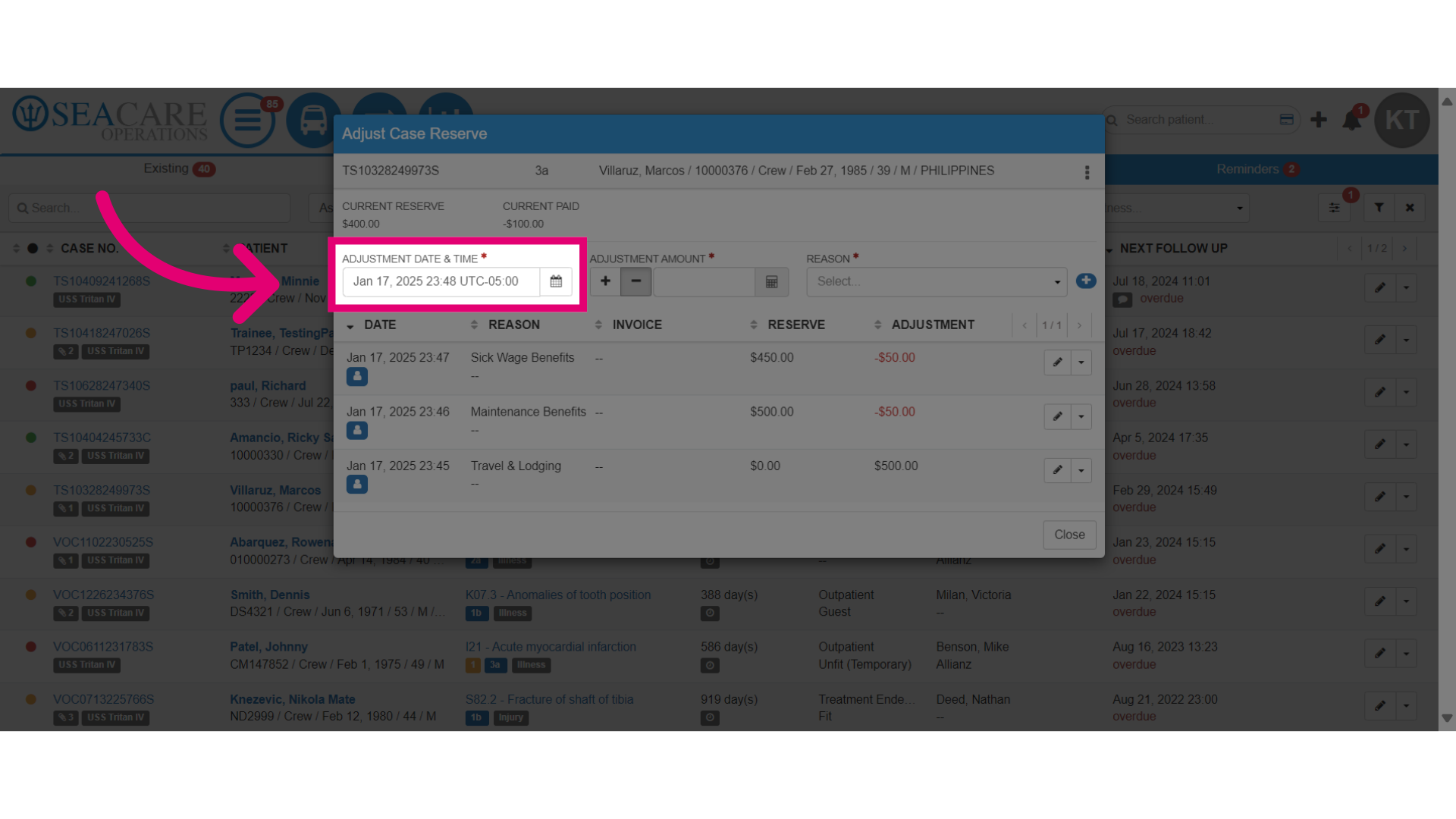 Add the 'Adjustment Date and Time'