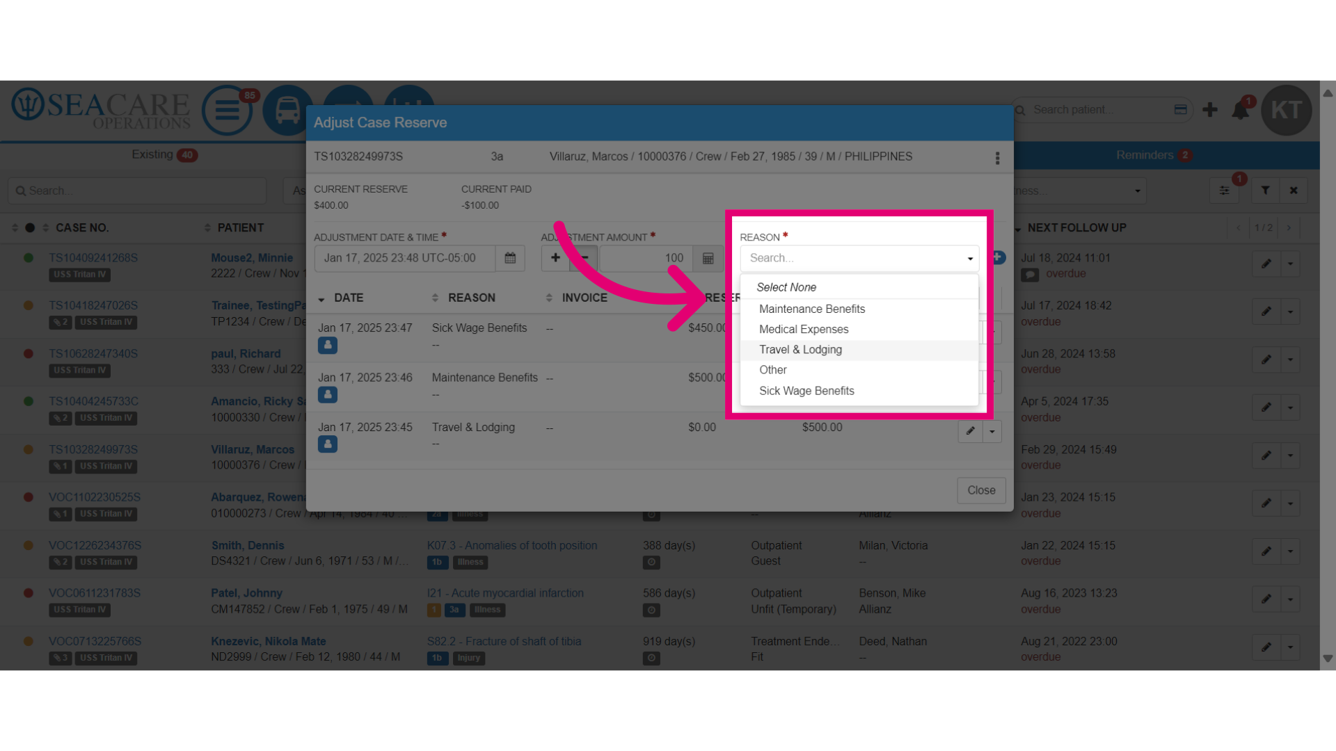 Select the Adjustment 'Reason'