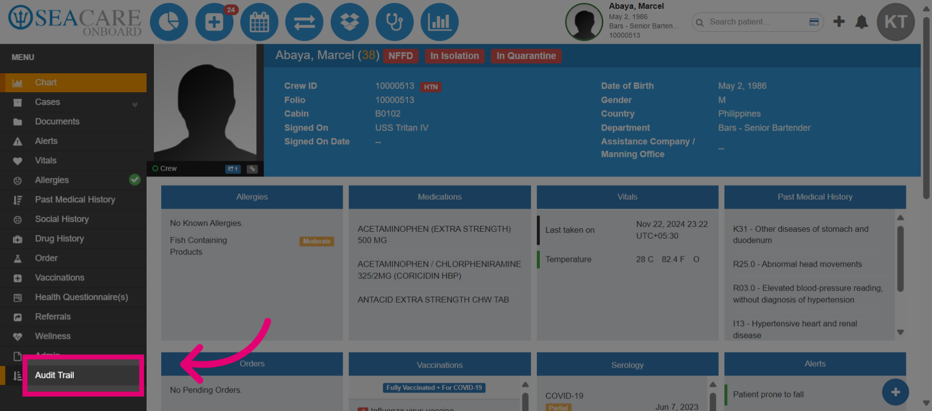 Go to the 'Audit Trail' Module