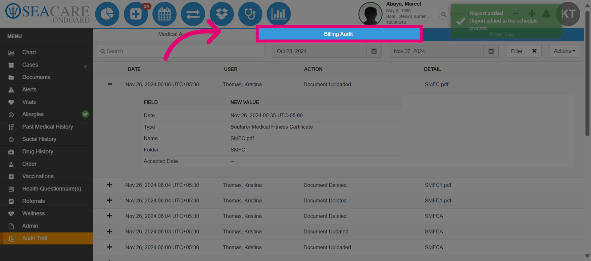 Select 'Billing Audit'
