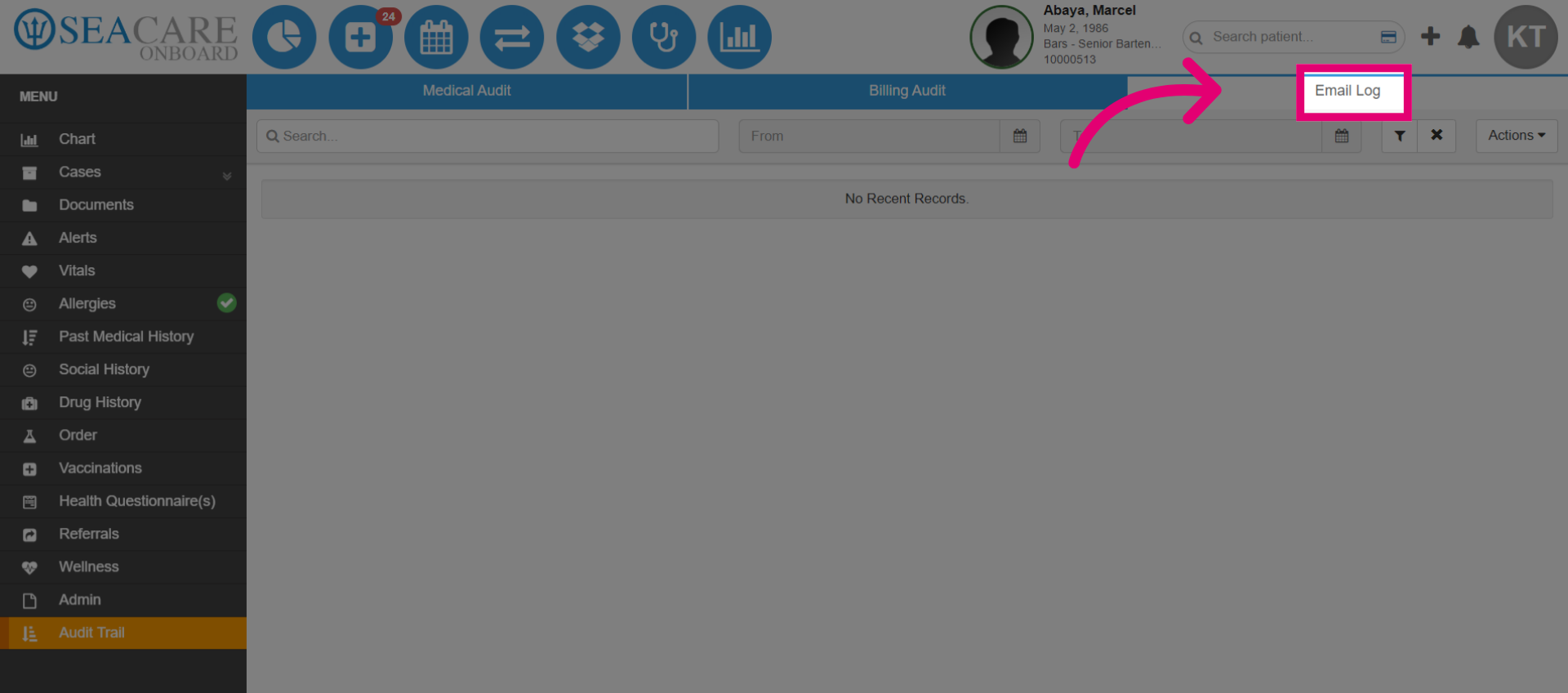 Select 'Email Log'