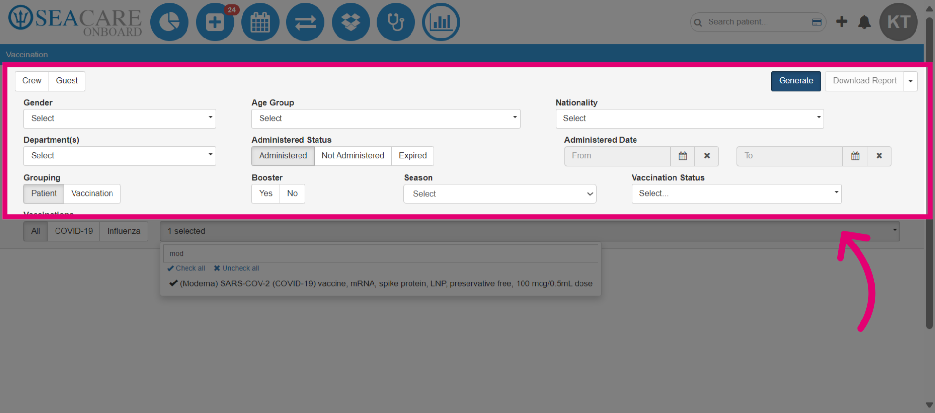 Use the optional filters if needed