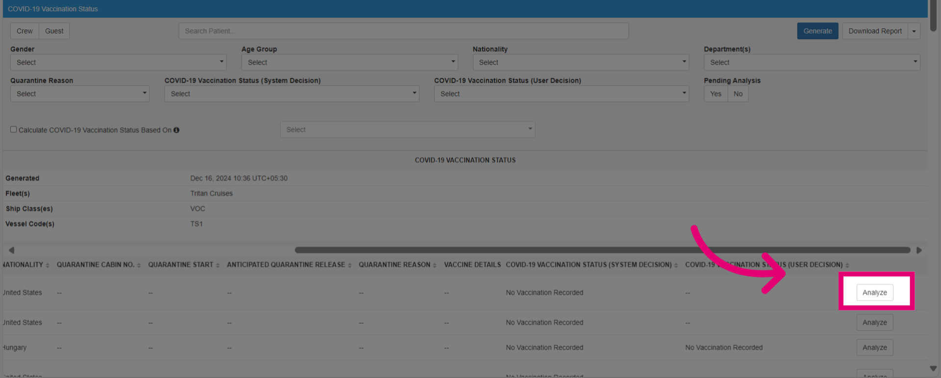 Analyze a vaccination status