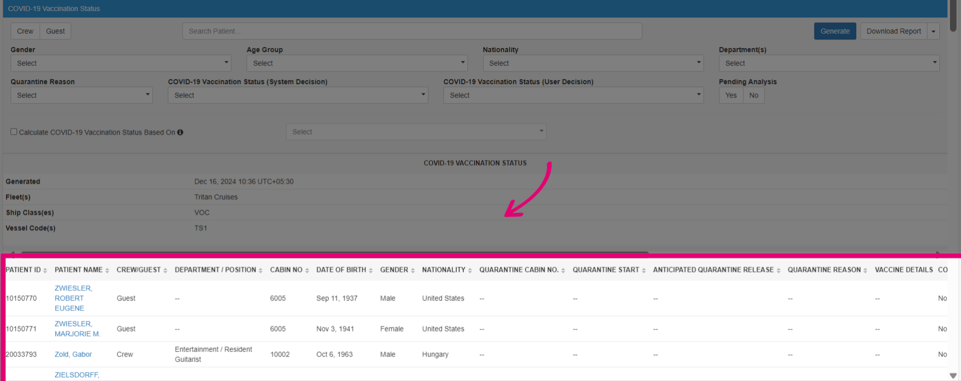 Generate a 'COVID-19 Vaccination Status' report