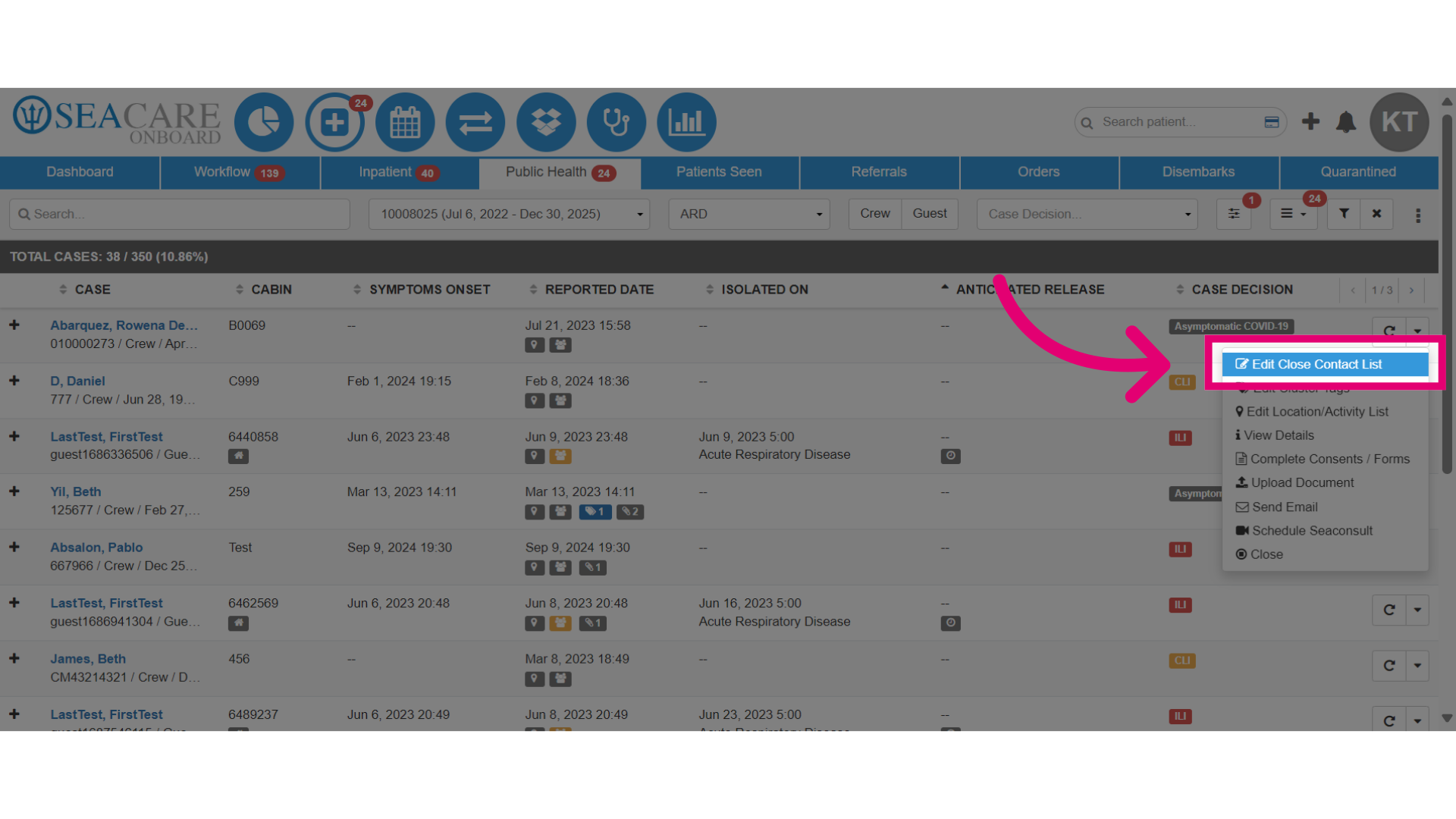 Select 'Edit Close Contact List'