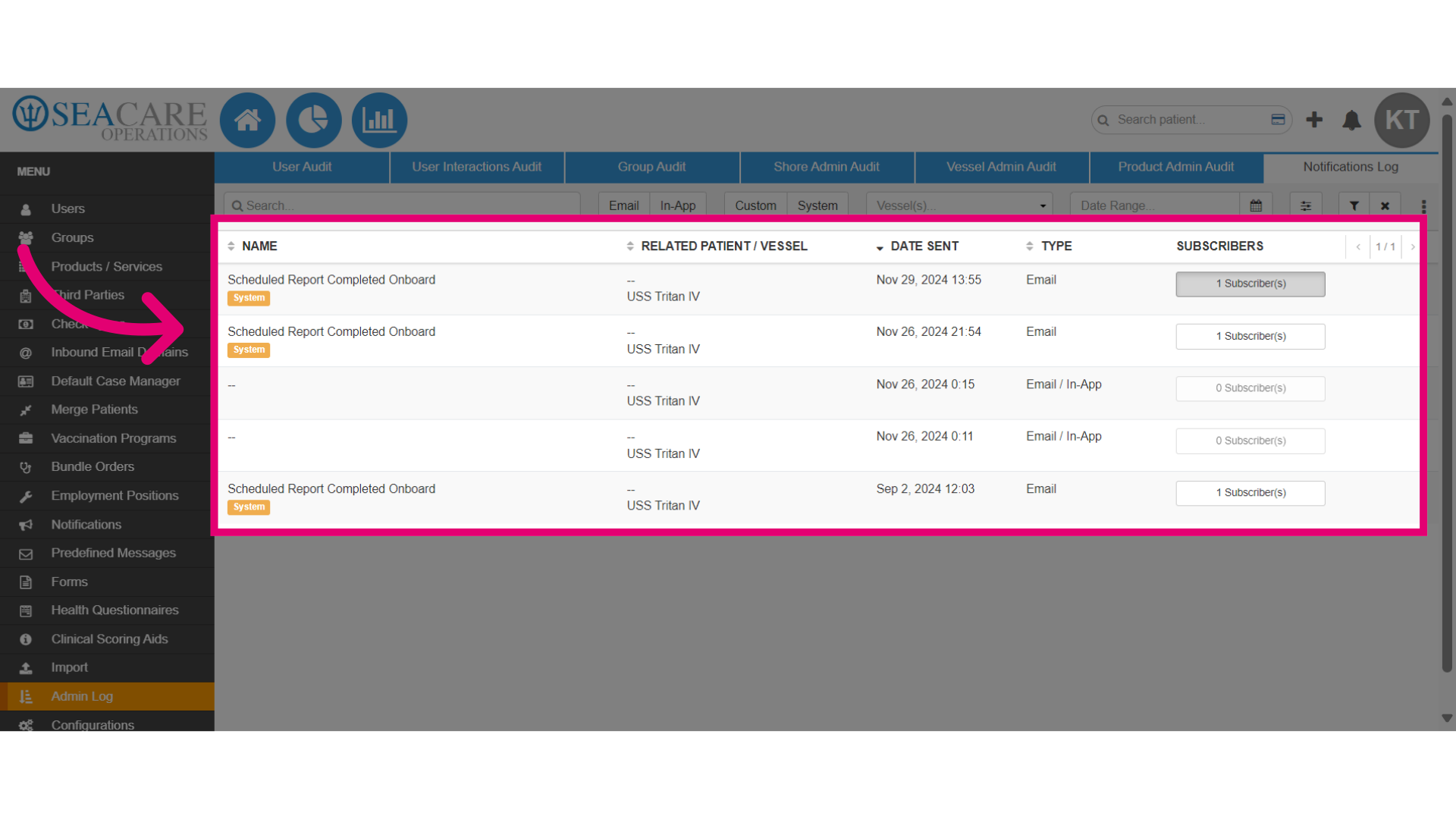 View Notifications List
