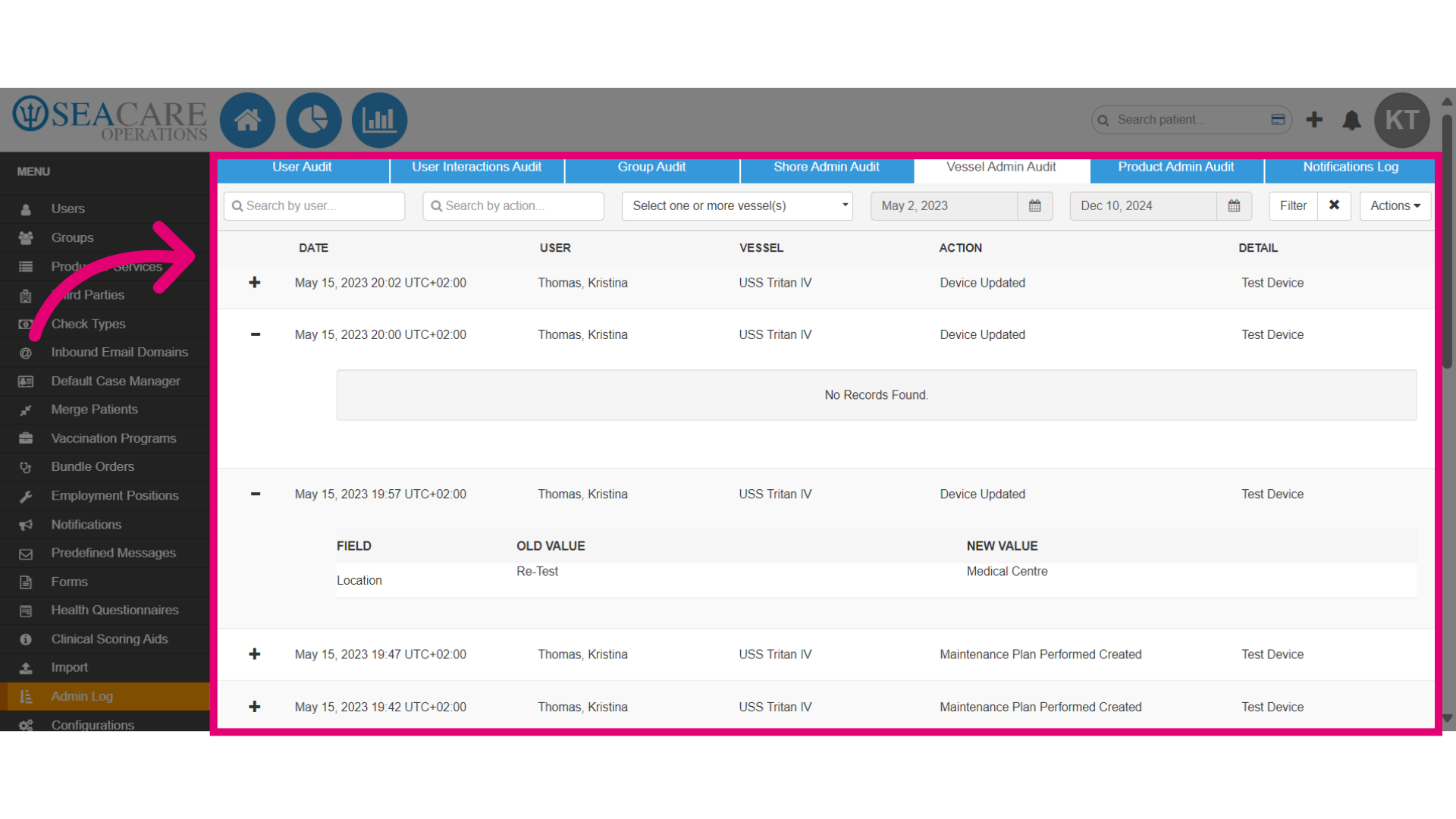 Access the 'Product Admin Audit'