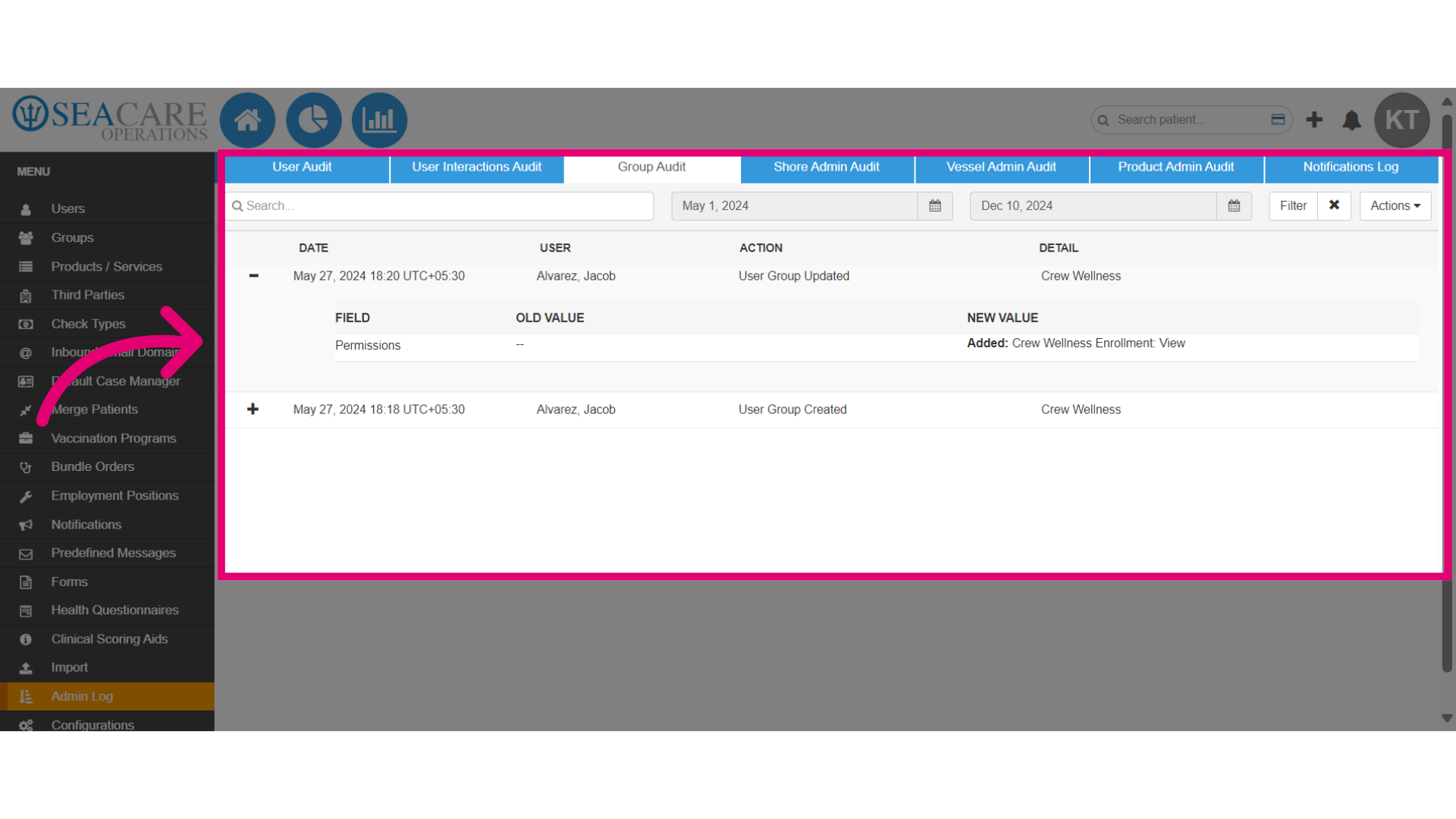 View Group Audit Tab