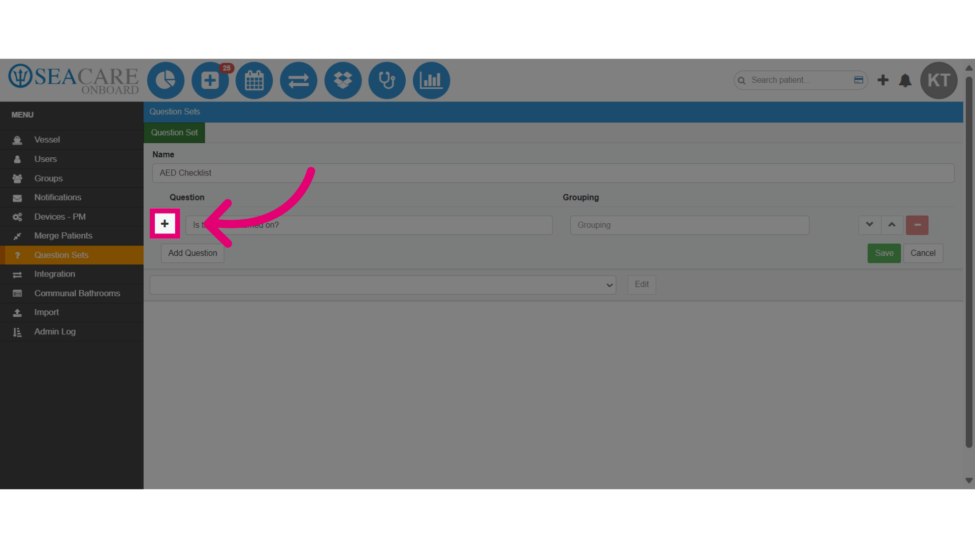 Select the plus sign to finalize adding the question