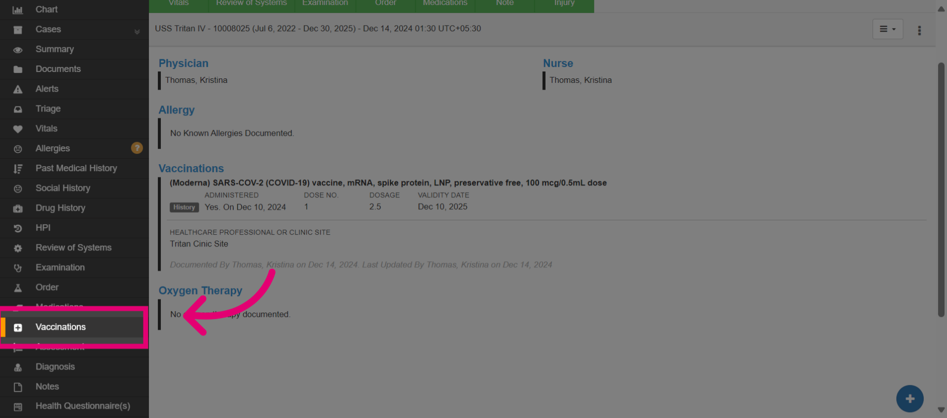 Select the 'Vaccinations' module