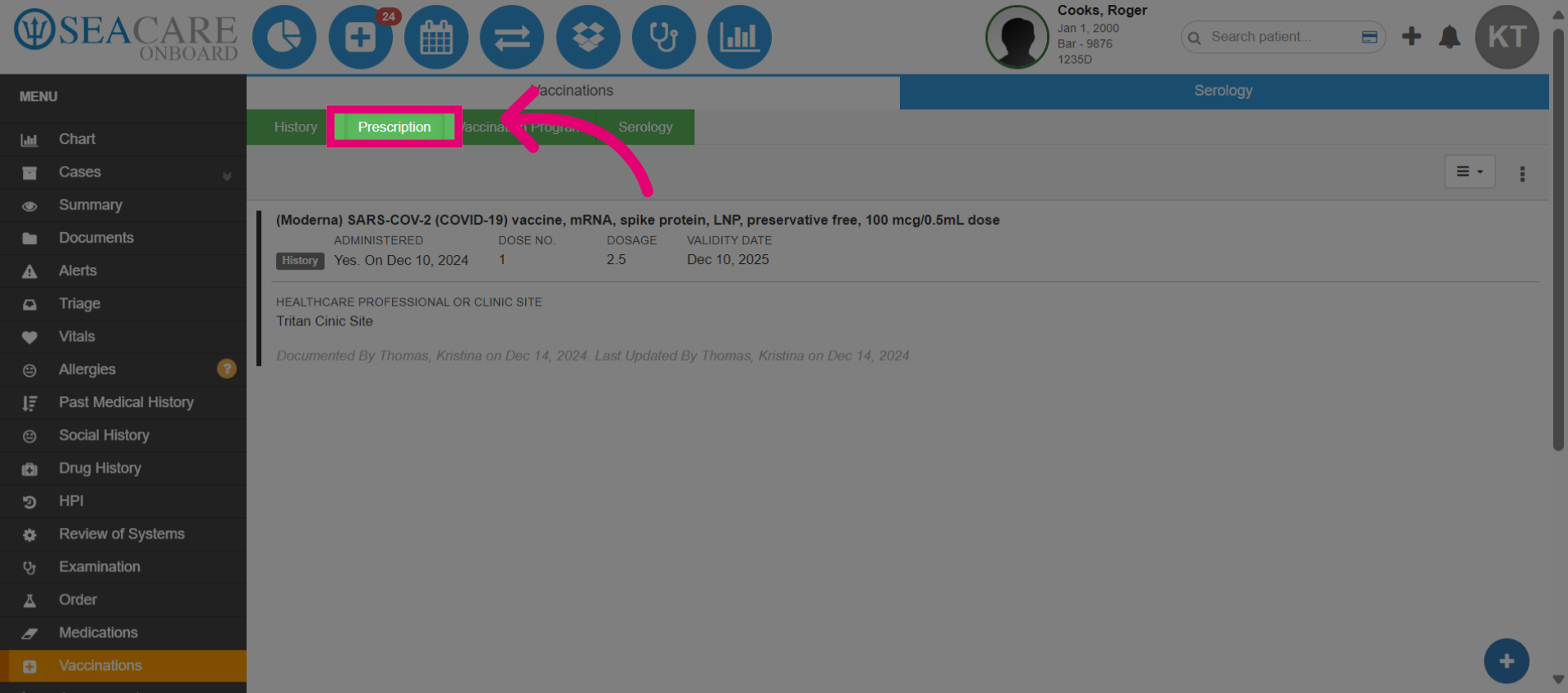 Click the 'Prescription' tab