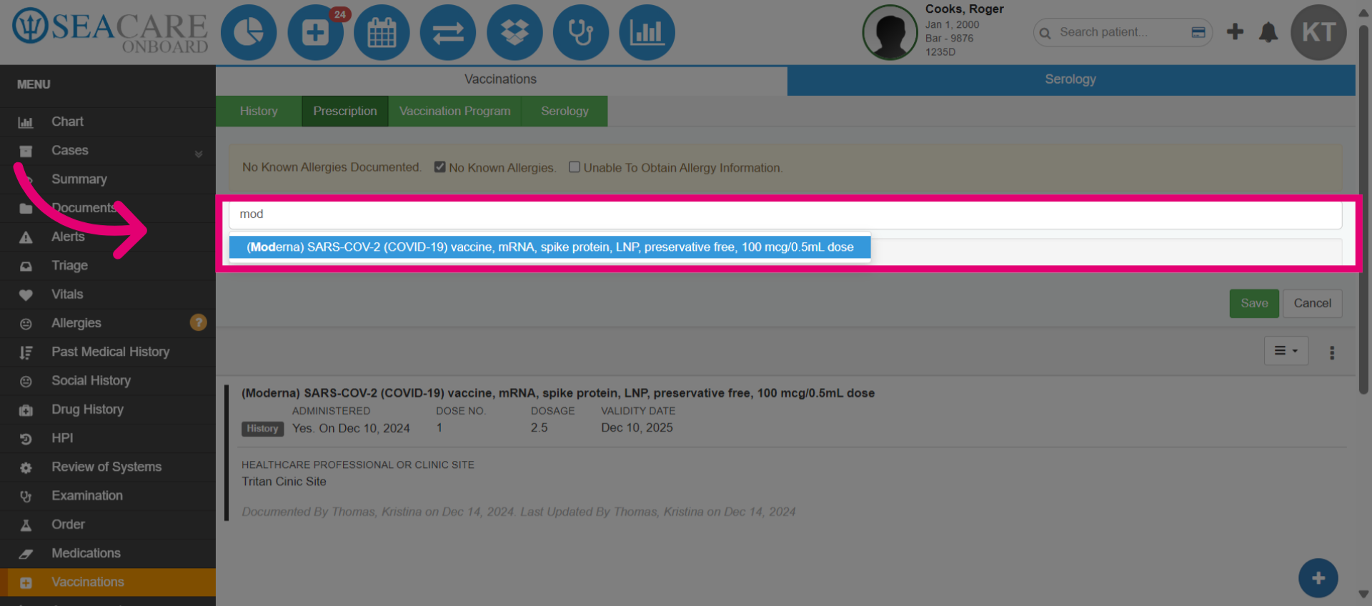 Select the prescribed vaccine