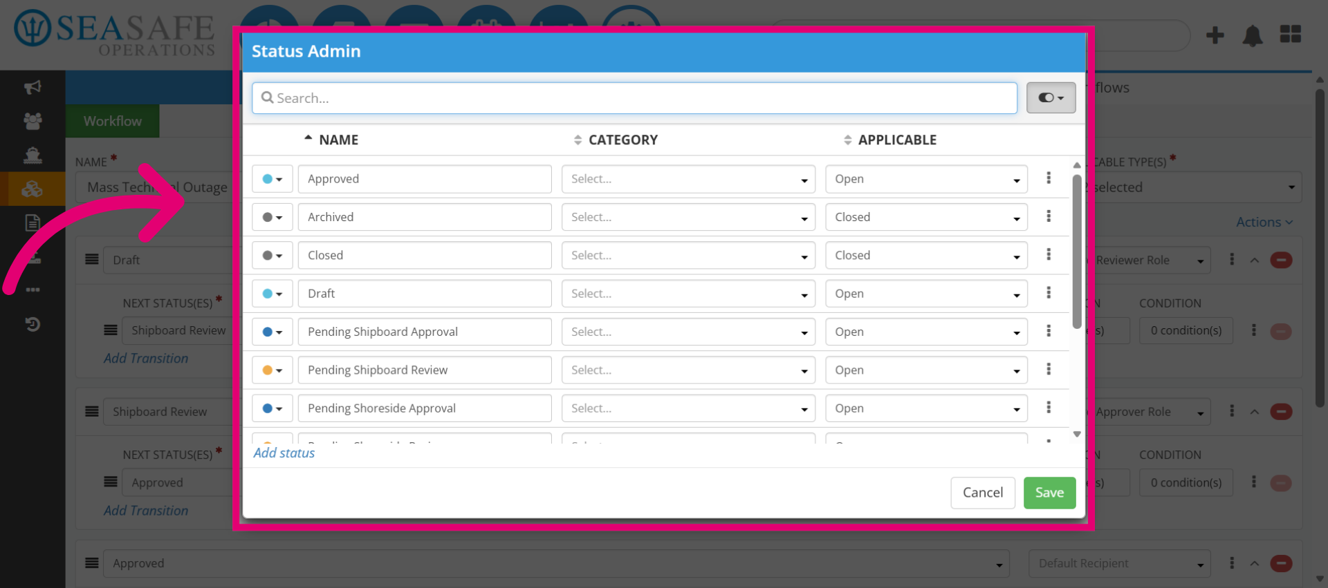 Open Status Configuration