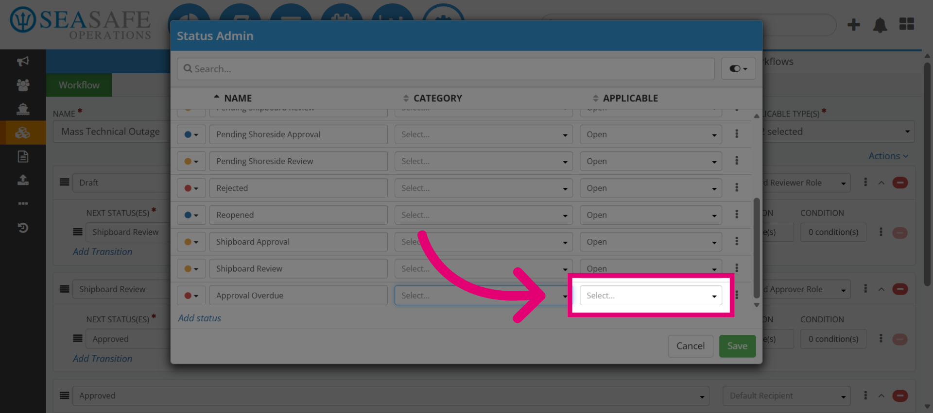 Open Status Category Dropdown