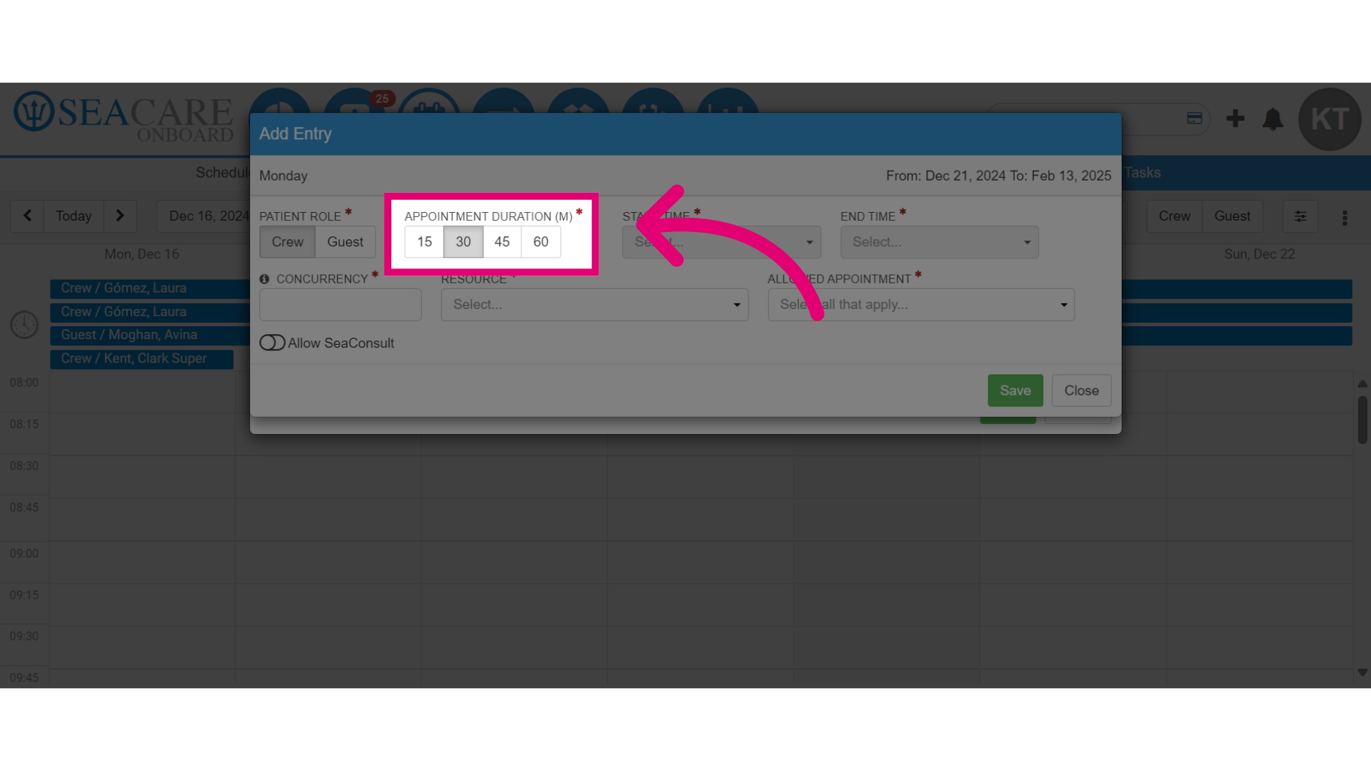 Add the 'Appointment Duration'