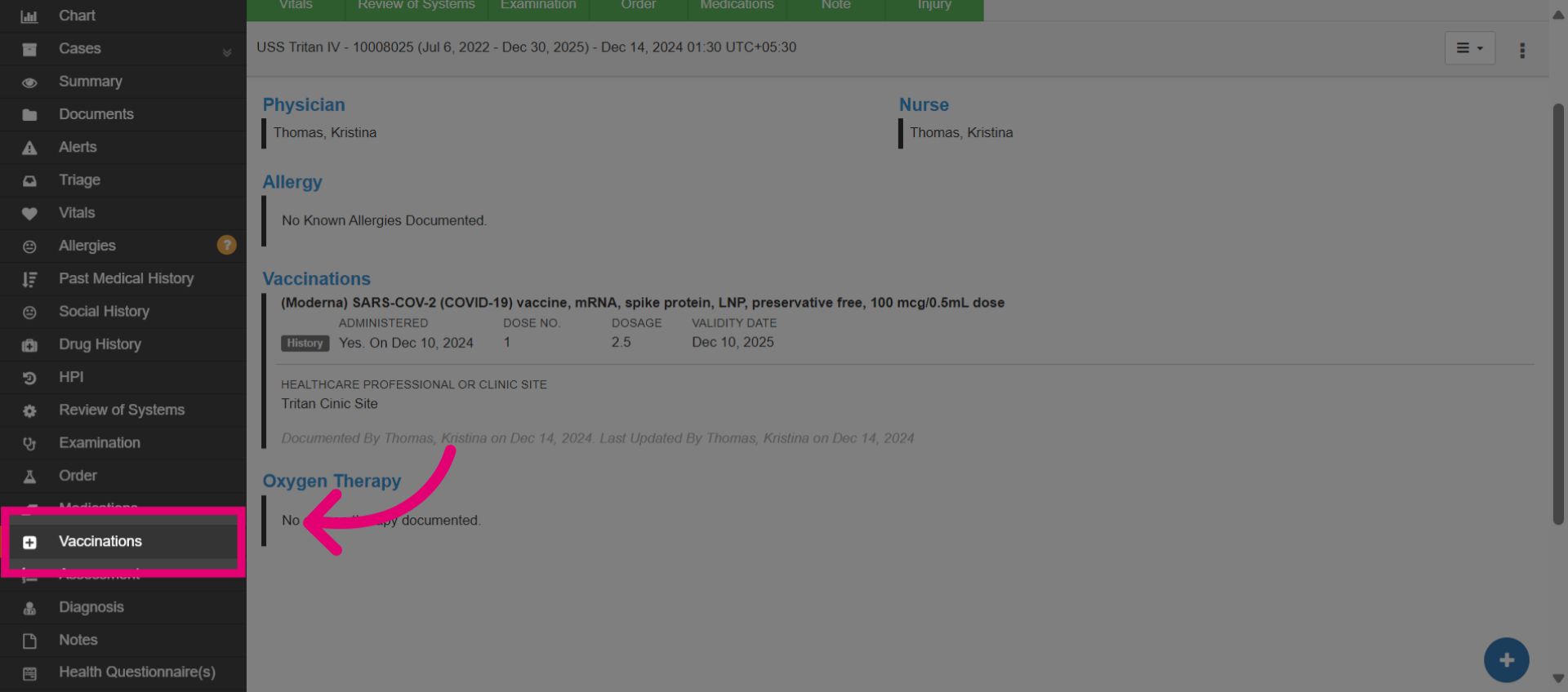 Select the Vaccinations module