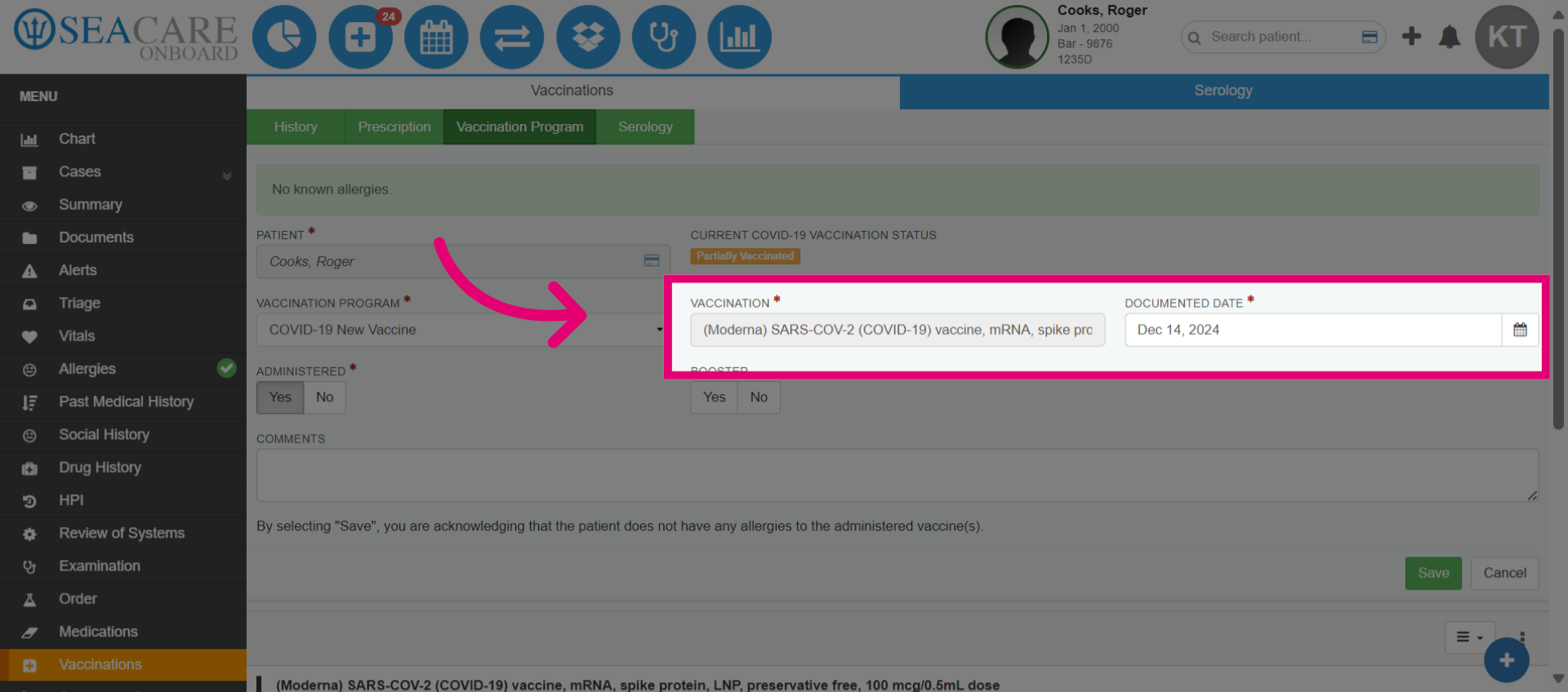 Add the Vaccination and Documented Date