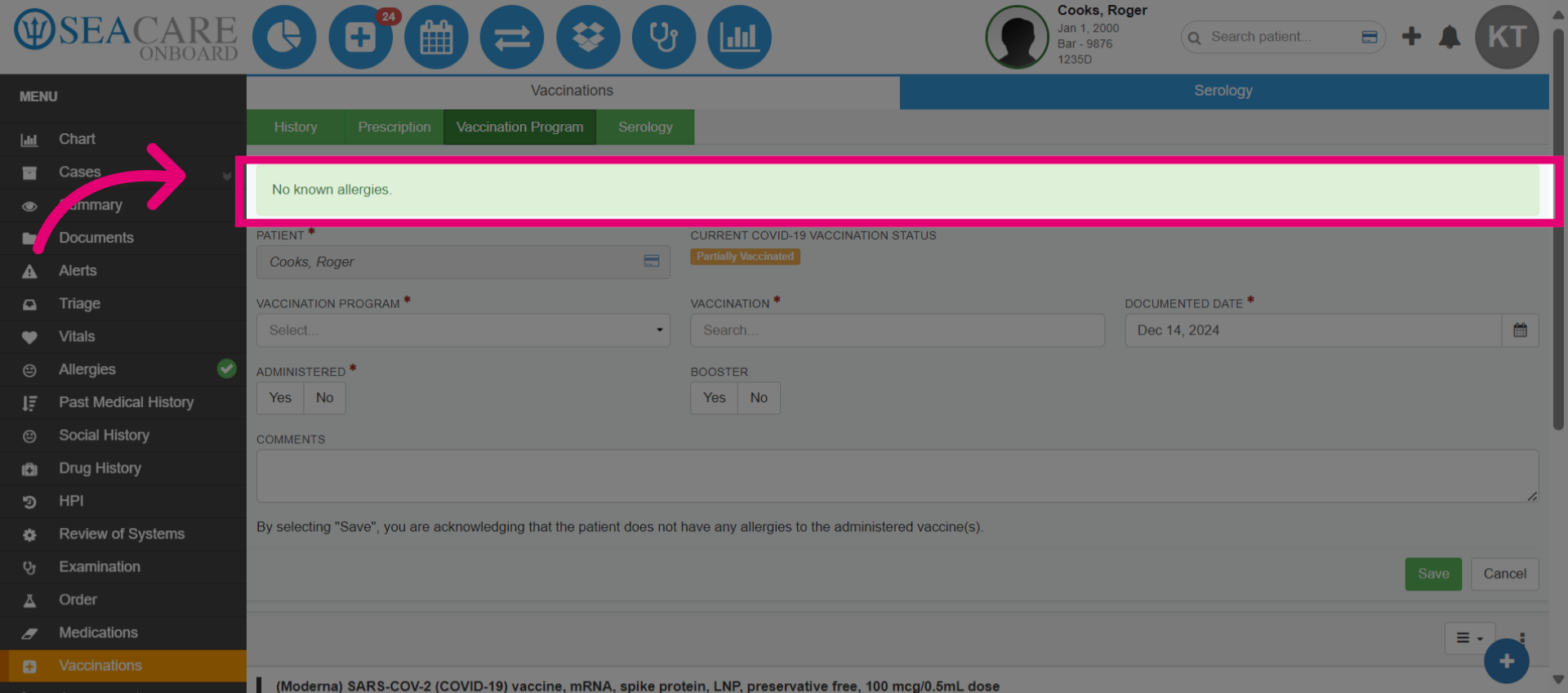 Review allergy information