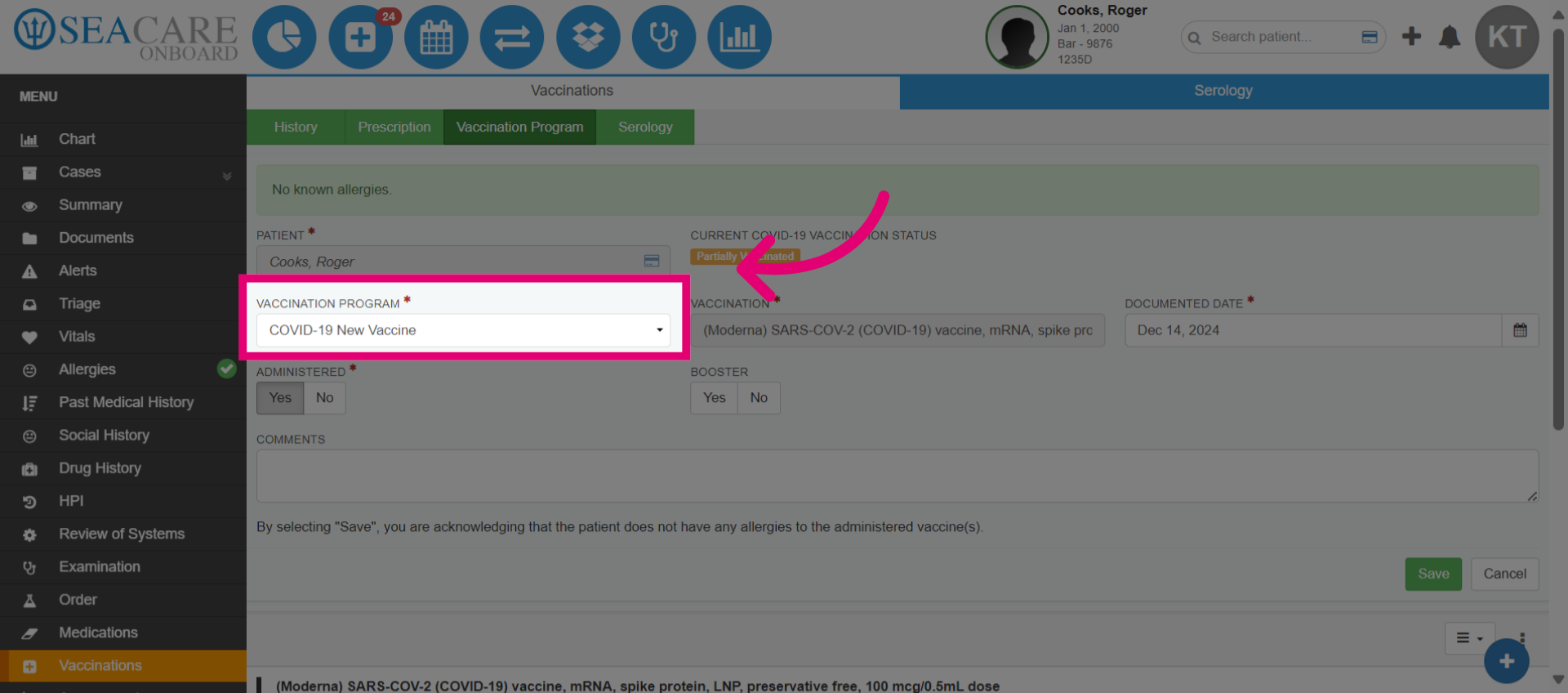 Select the Vaccination Program