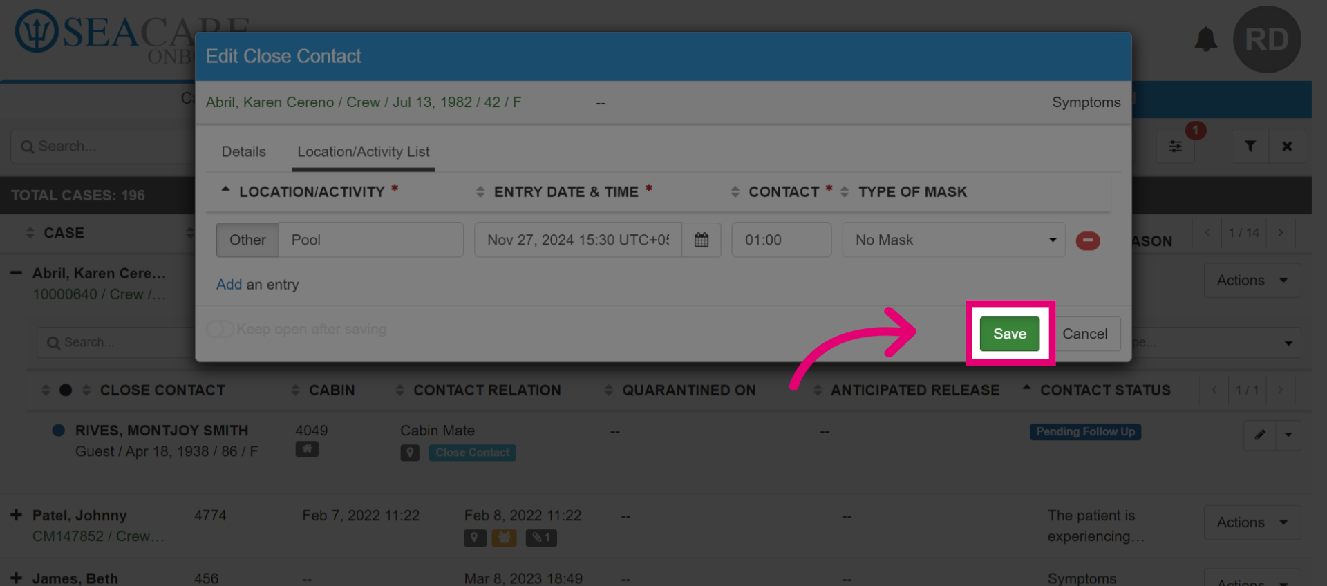 Click 'Save' to record your details