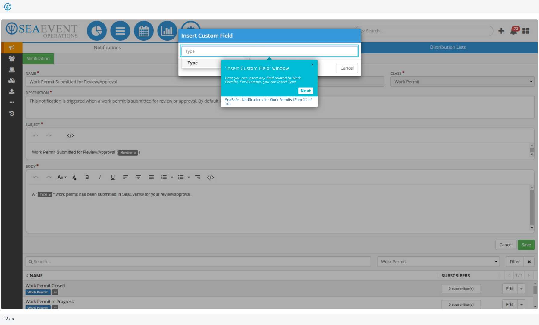 Insert Custom Field Window