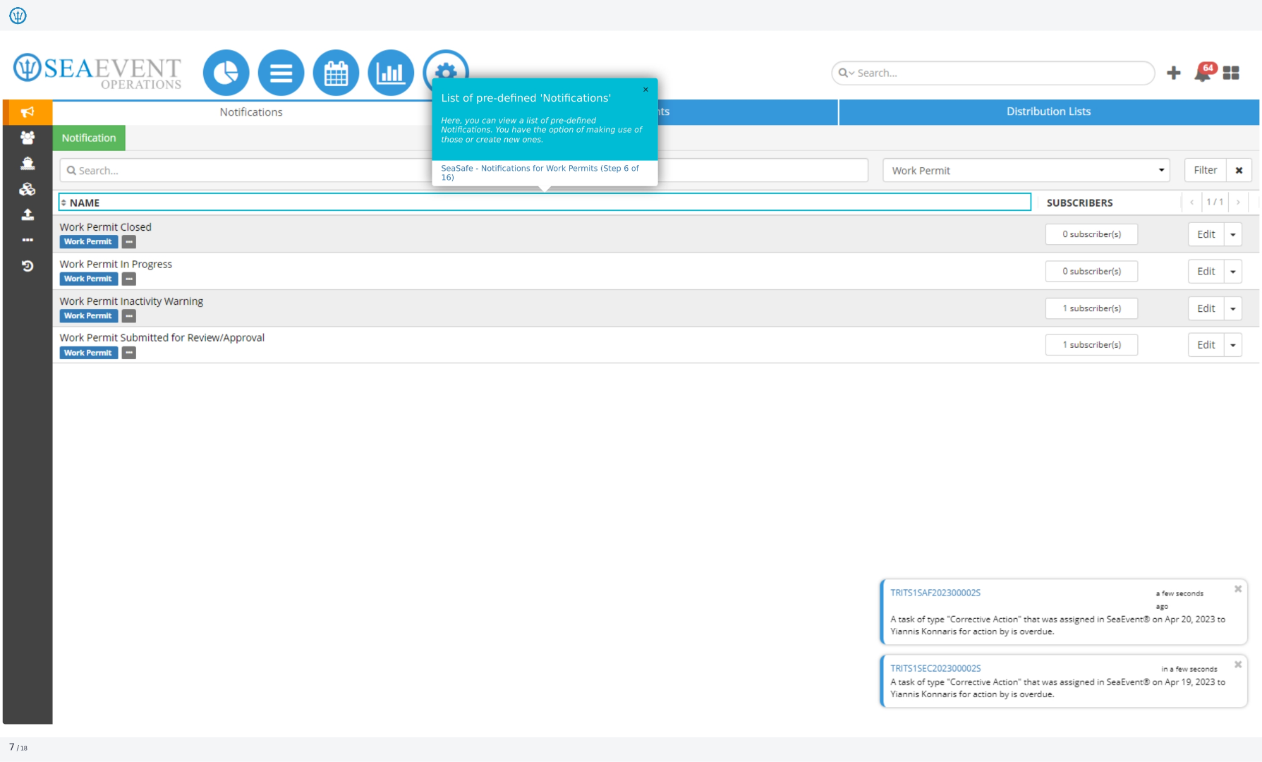 List of Pre-defined Notifications