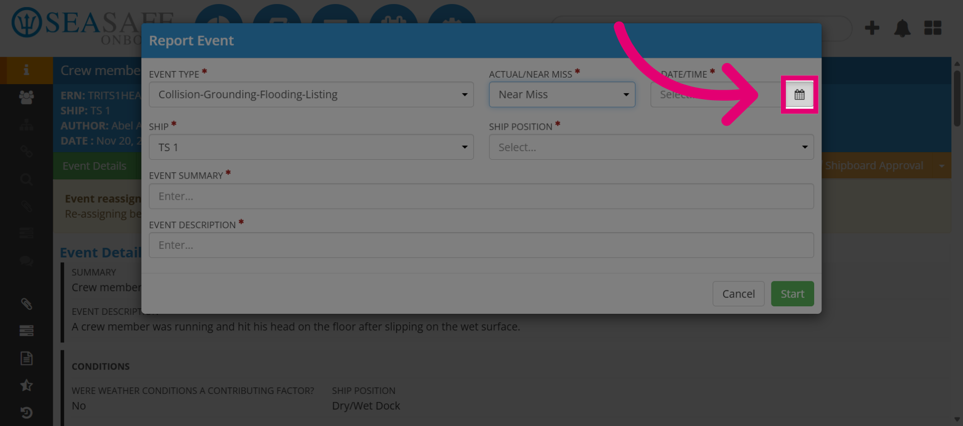 Access Event Date Selector