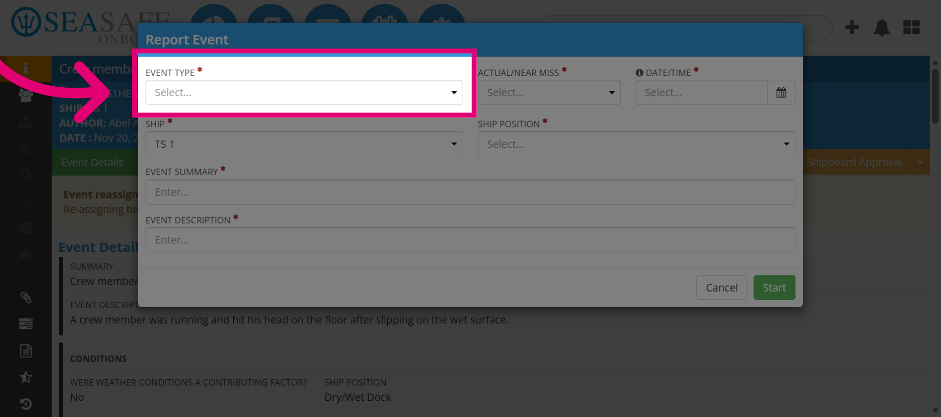 Open Event Type Selector
