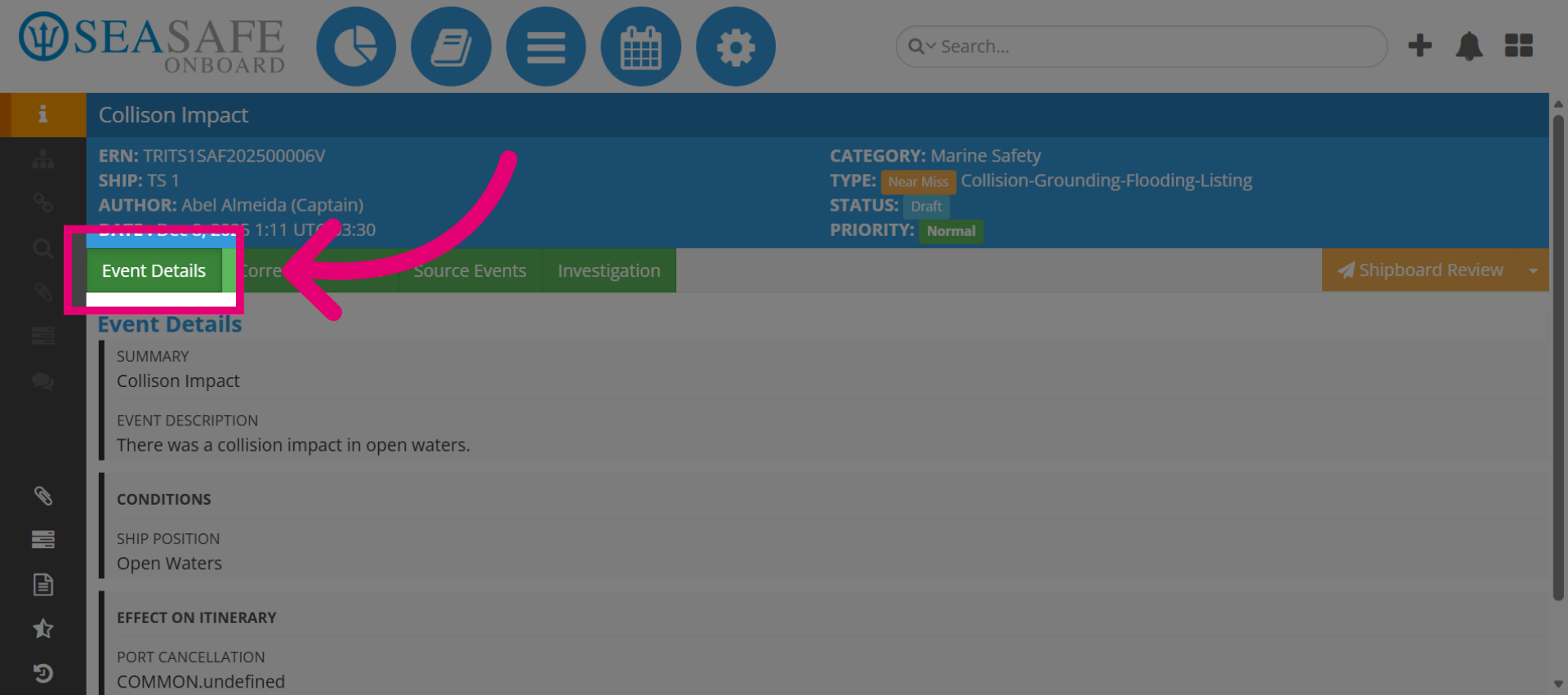 Open Event Details Tab