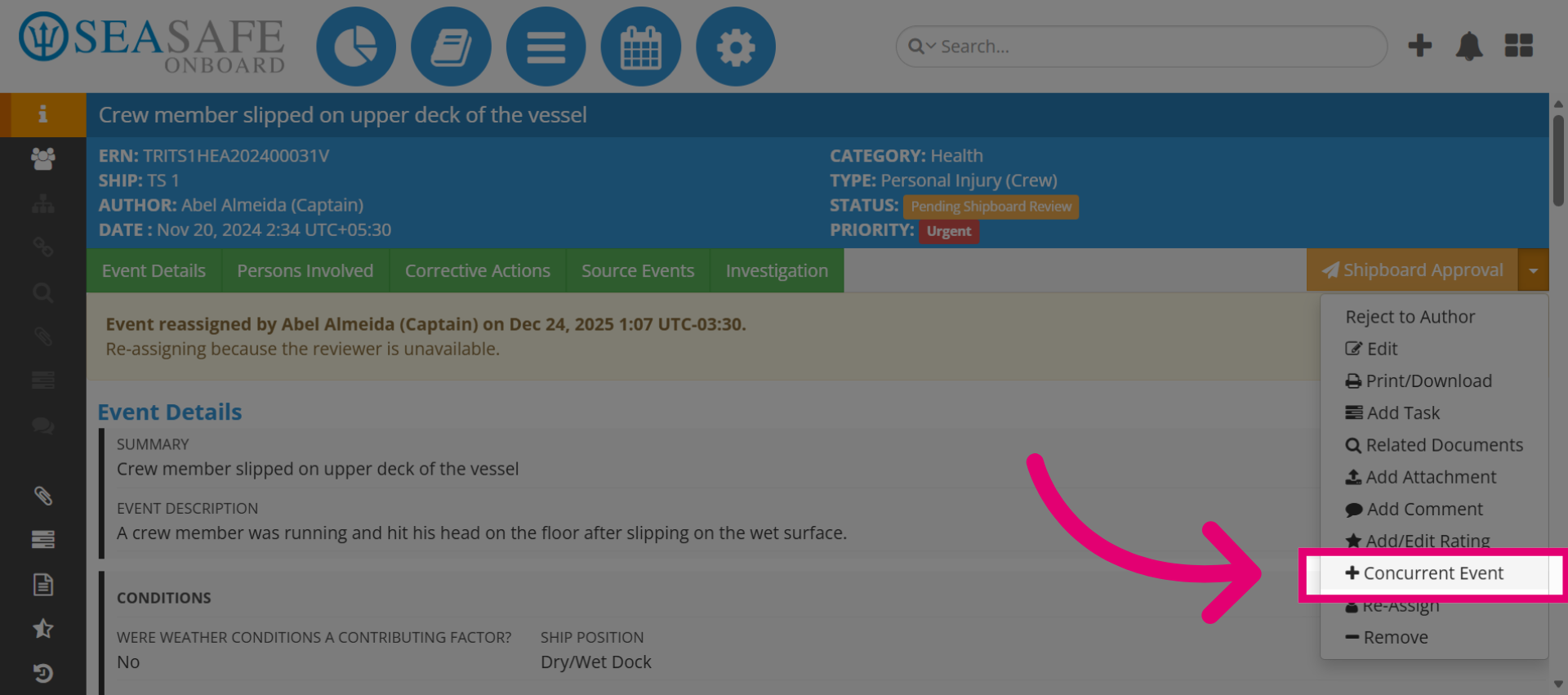Select Concurrent Event Option