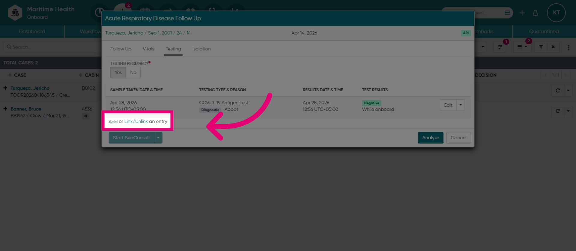 Add New Entry or Link a Test
