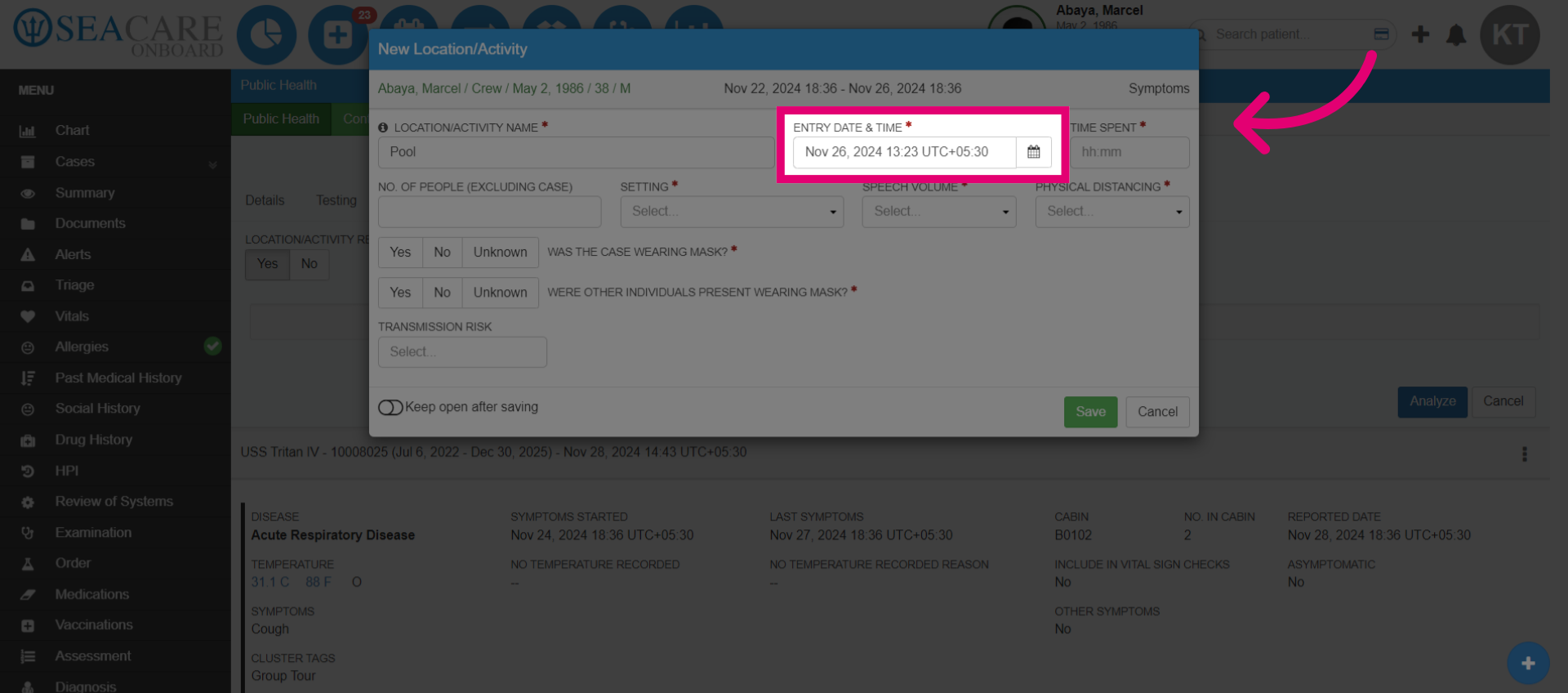 Include the Entry Date & Time