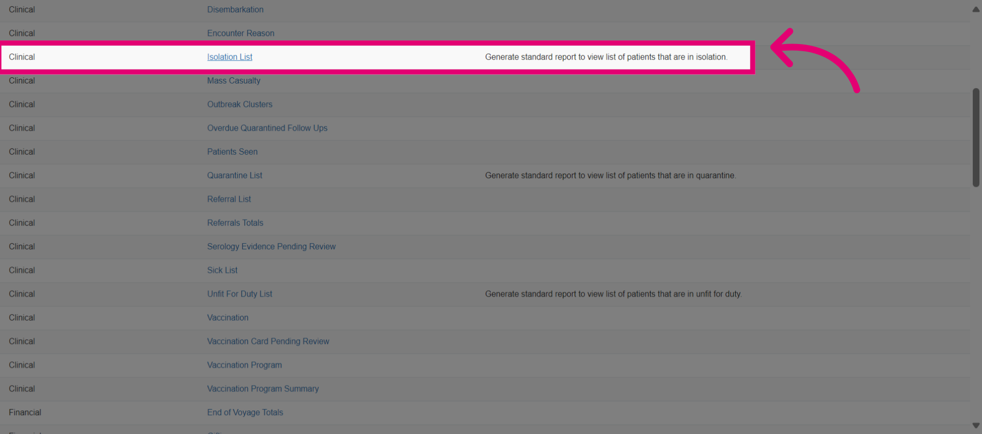 Select 'Isolation List'